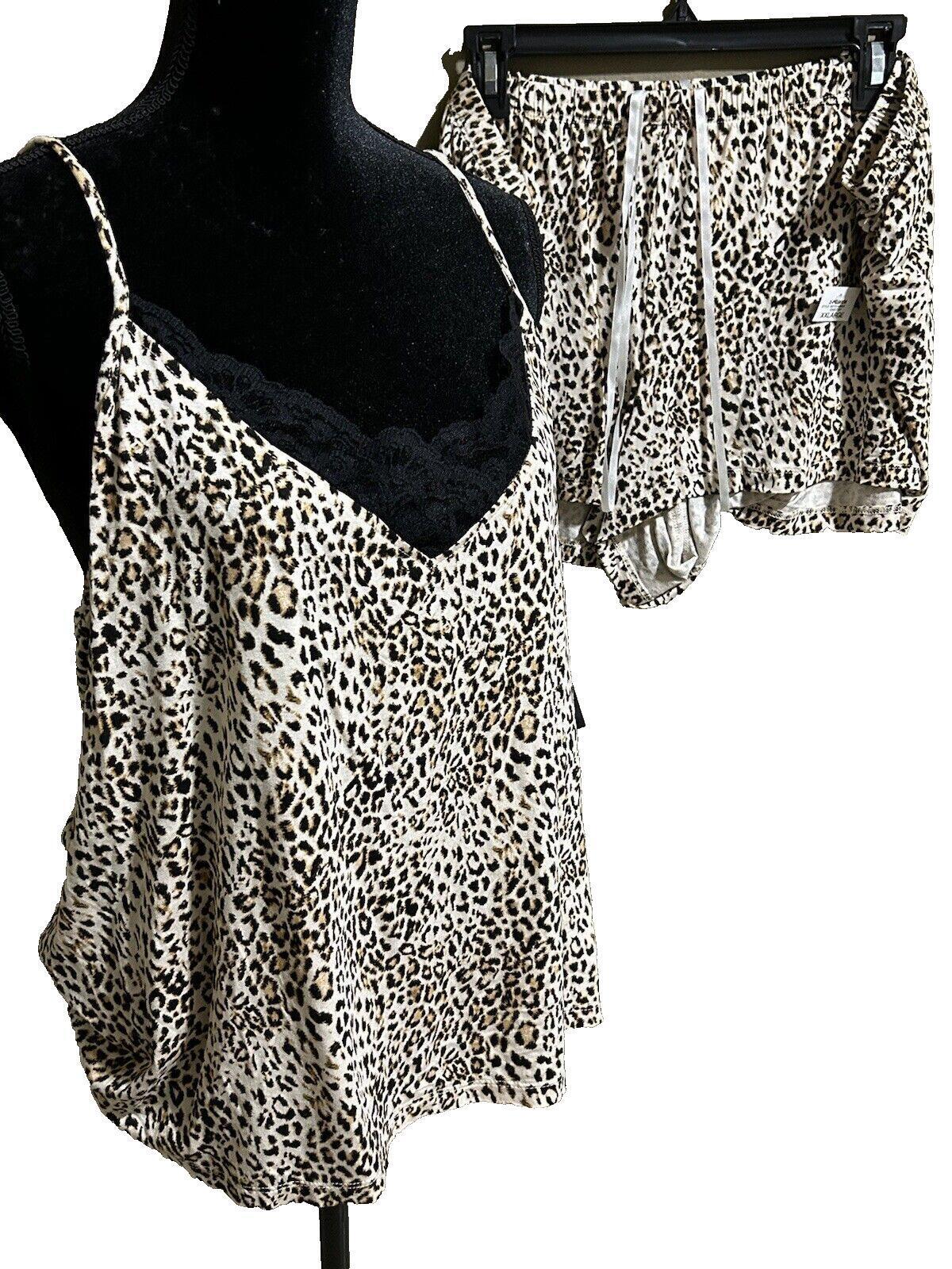 INC International Concepts Women’s Cheetah Print Two Piece Lace Trim Pajama Lingerie Set XXL