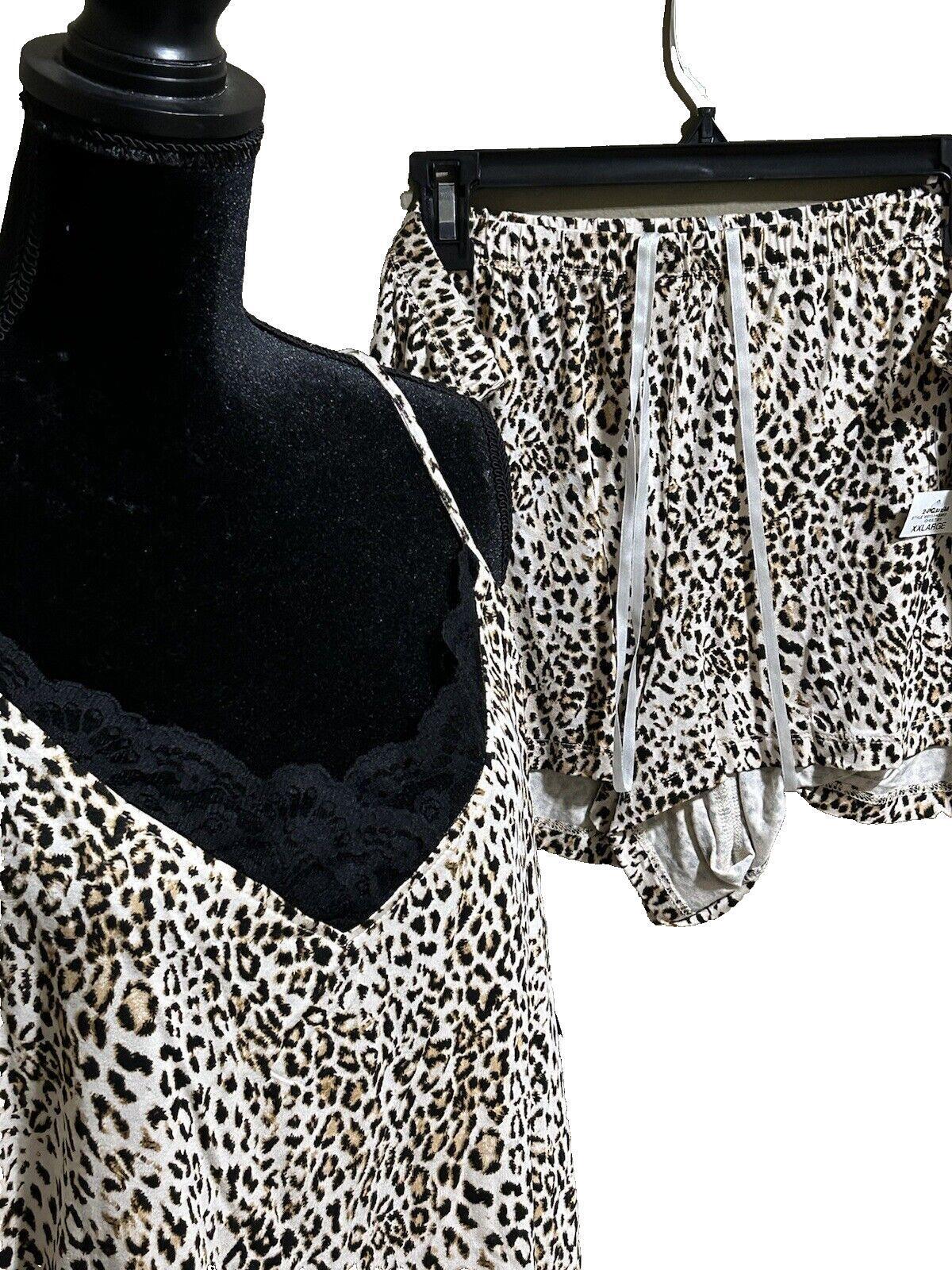 INC International Concepts Women’s Cheetah Print Two Piece Lace Trim Pajama Lingerie Set XXL