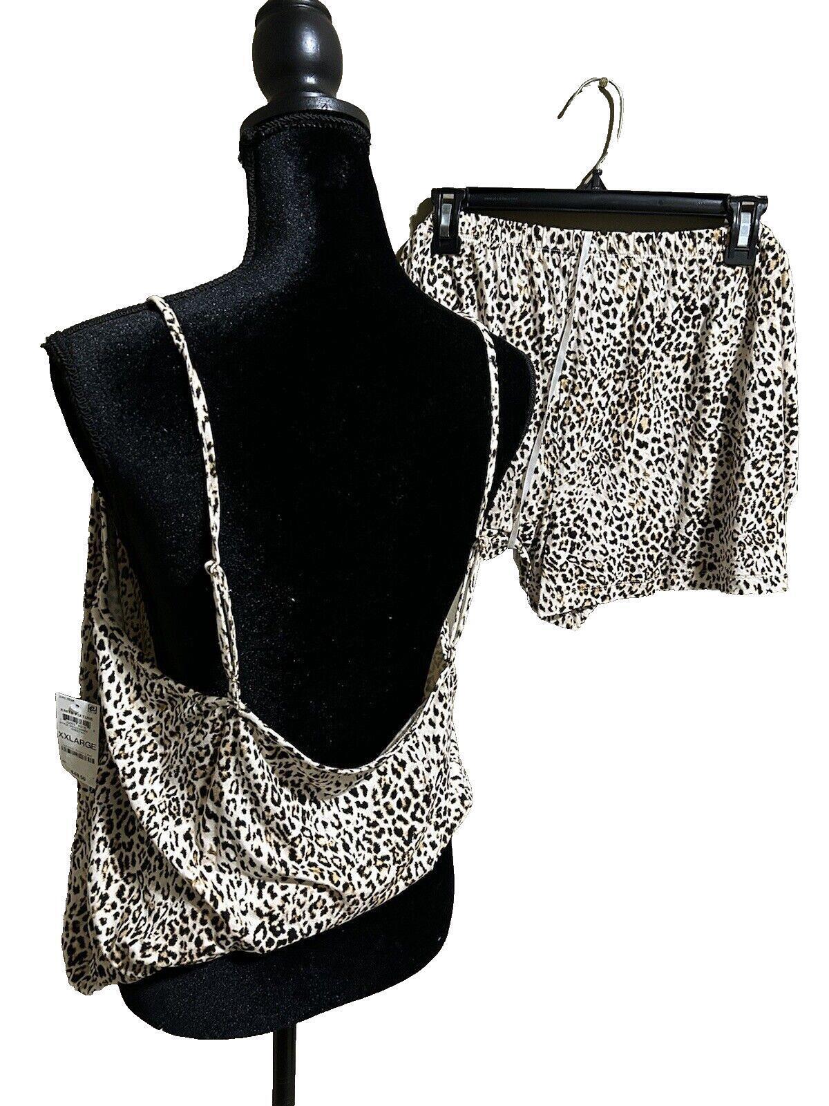 INC International Concepts Women’s Cheetah Print Two Piece Lace Trim Pajama Lingerie Set XXL
