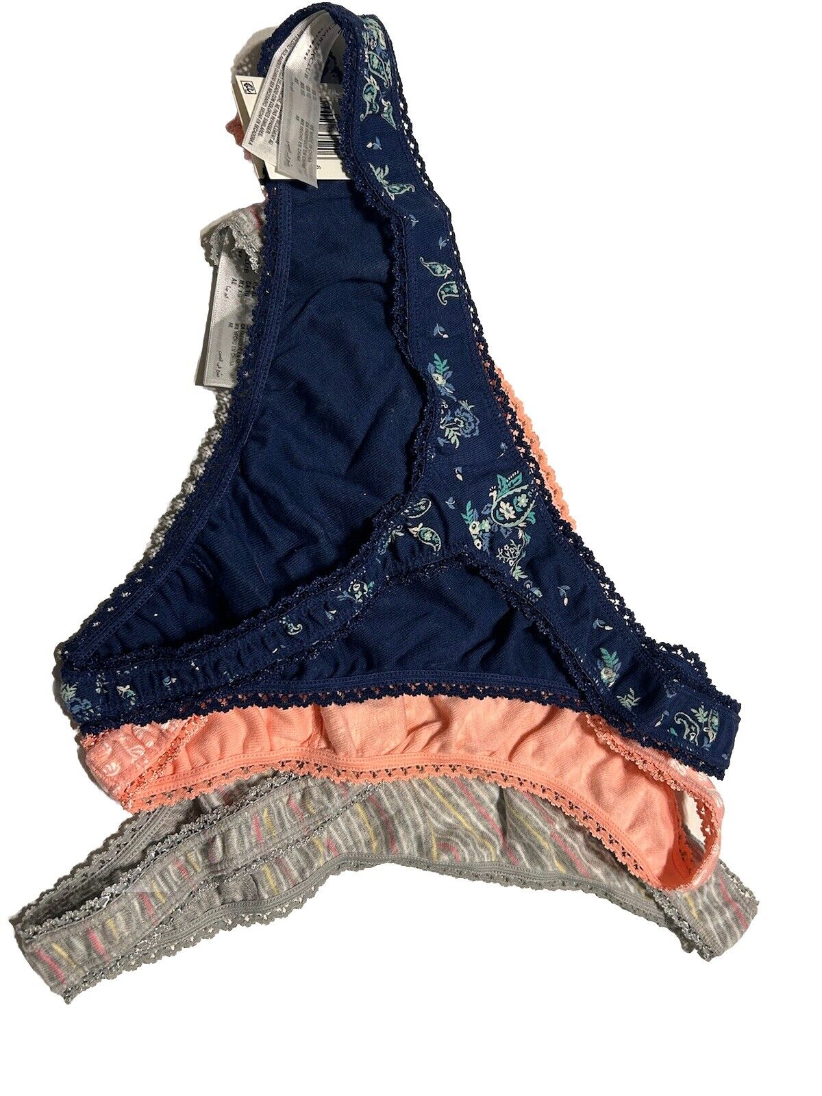 3 Pair Set Charter Club Soft 100% Cotton Thong Lace Trim Brief Underwear