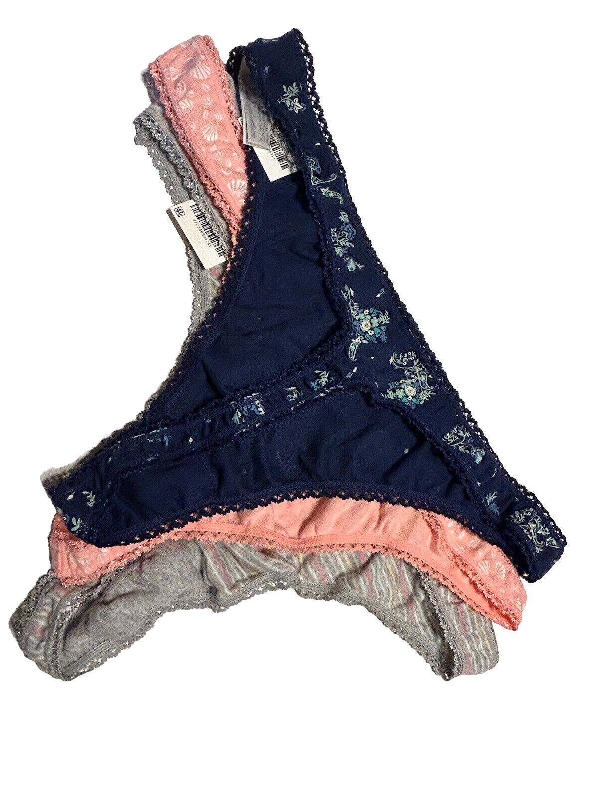 3 Pair Set Charter Club Soft 100% Cotton Thong Lace Trim Brief Underwear