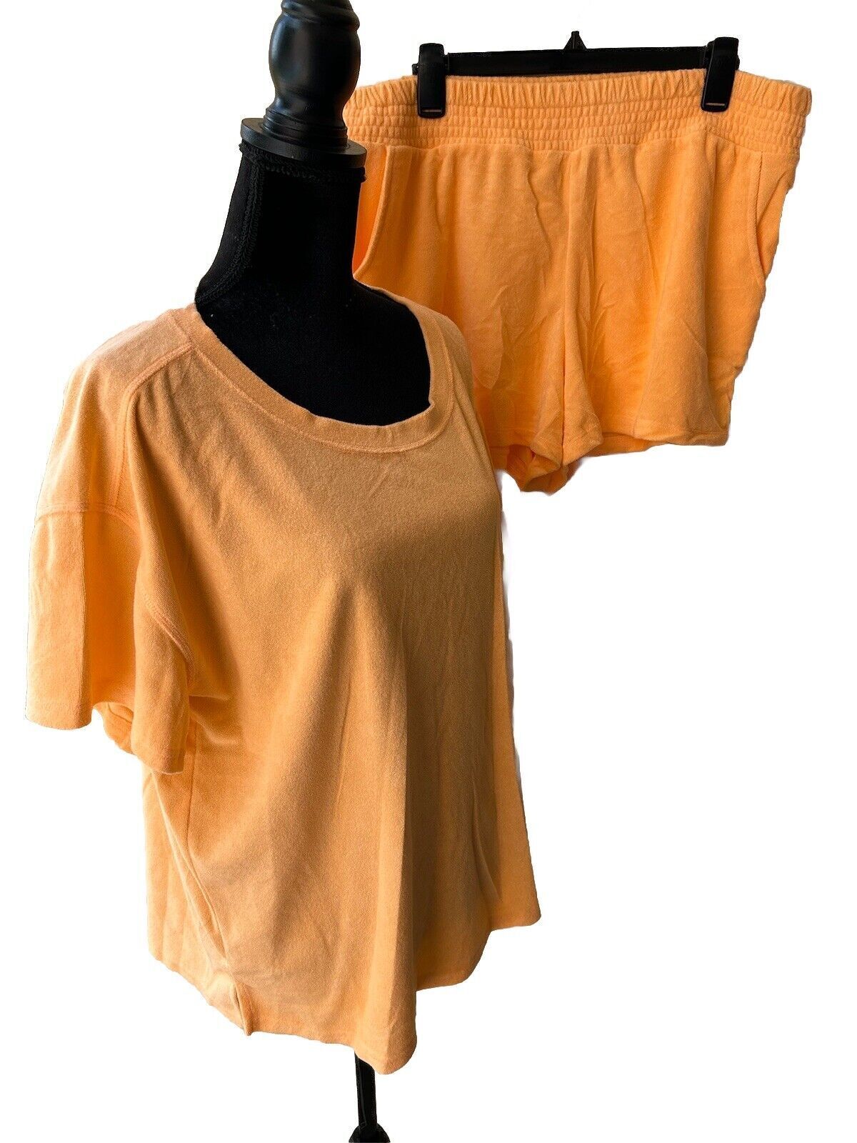 2 PIECE SET Jenni Women's Terry Cloth Short & Top Set Melon