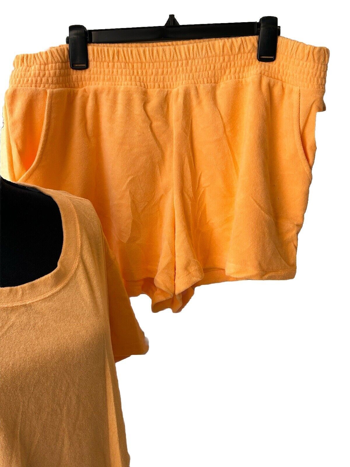 2 PIECE SET Jenni Women's Terry Cloth Short & Top Set Melon