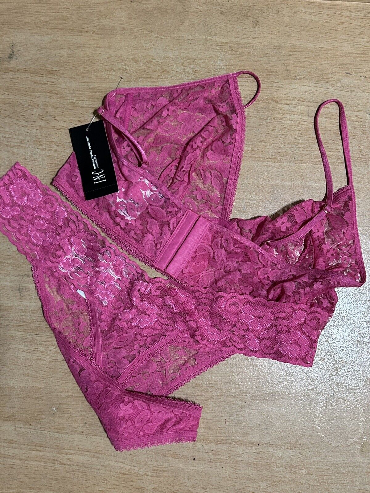 INC International Concepts Lace Thong Bralette Lingerie Set Divine Berry