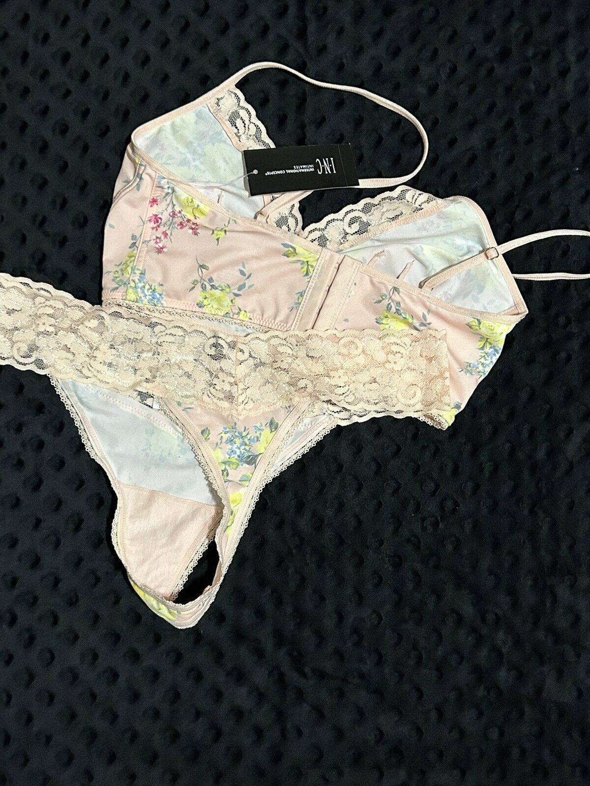 INC International Concepts Lace Thong & Bralette Lingerie Set Sunny Rose