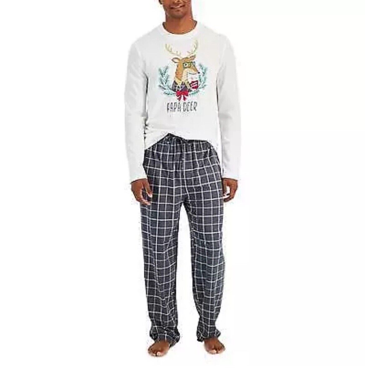 Family PJs Men's Gray Plaid Papa Deer 2PC Pajama Set Sleepwear