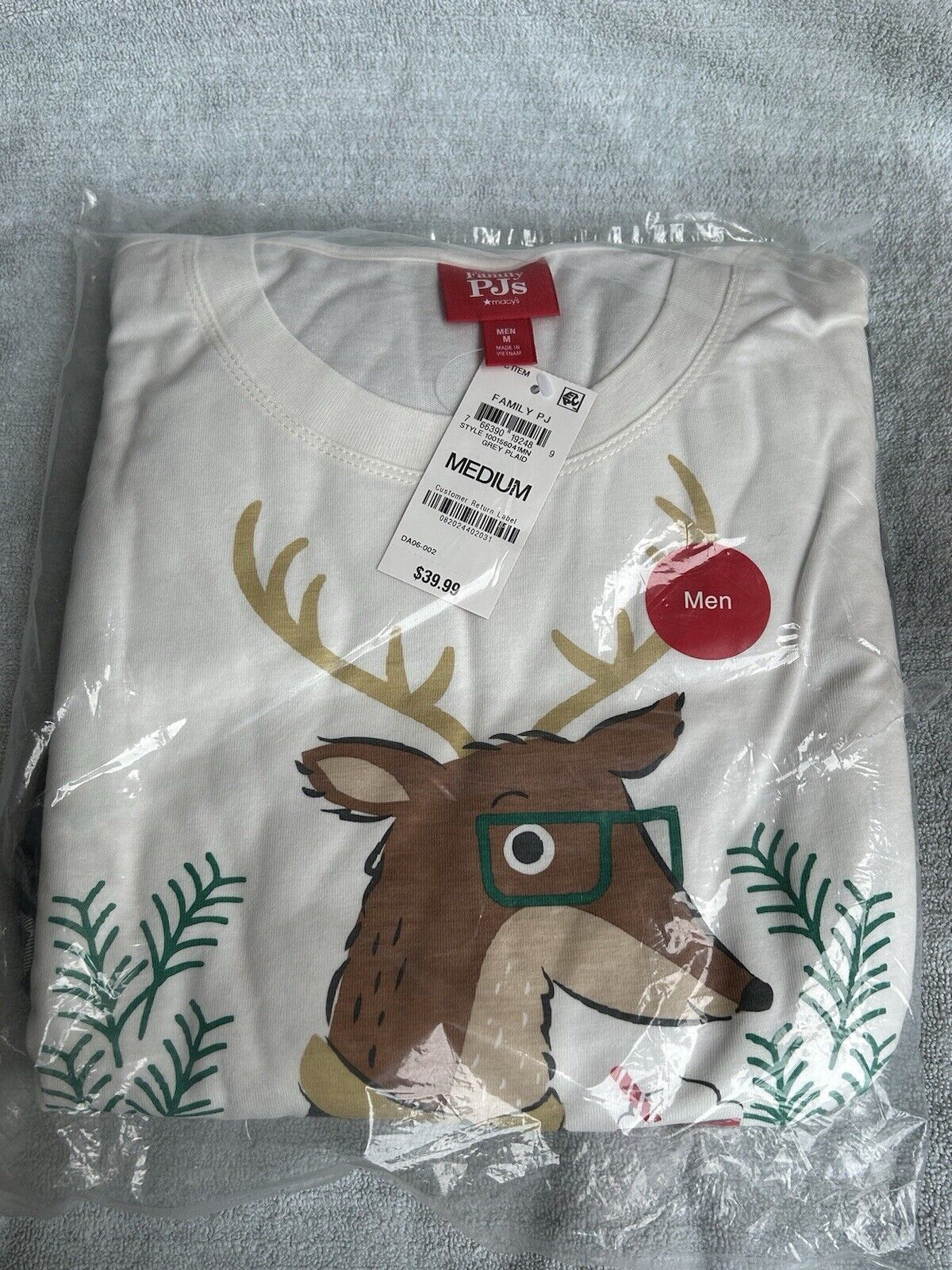 Family PJs Men's Gray Plaid Papa Deer 2PC Pajama Set Sleepwear