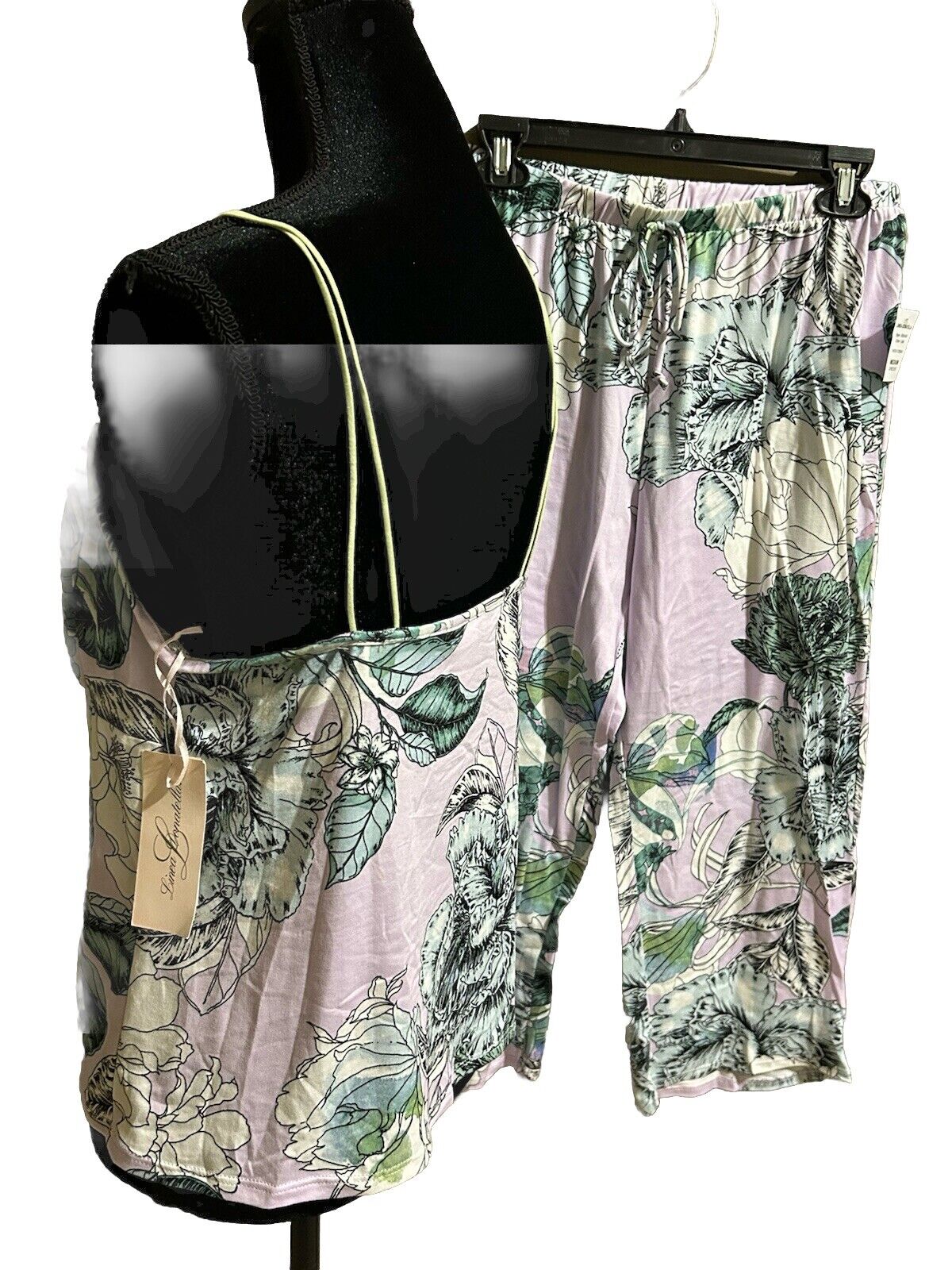 Linea Donatella Palm Garden Cami & Cropped Pants Pajama 2 Piece Set