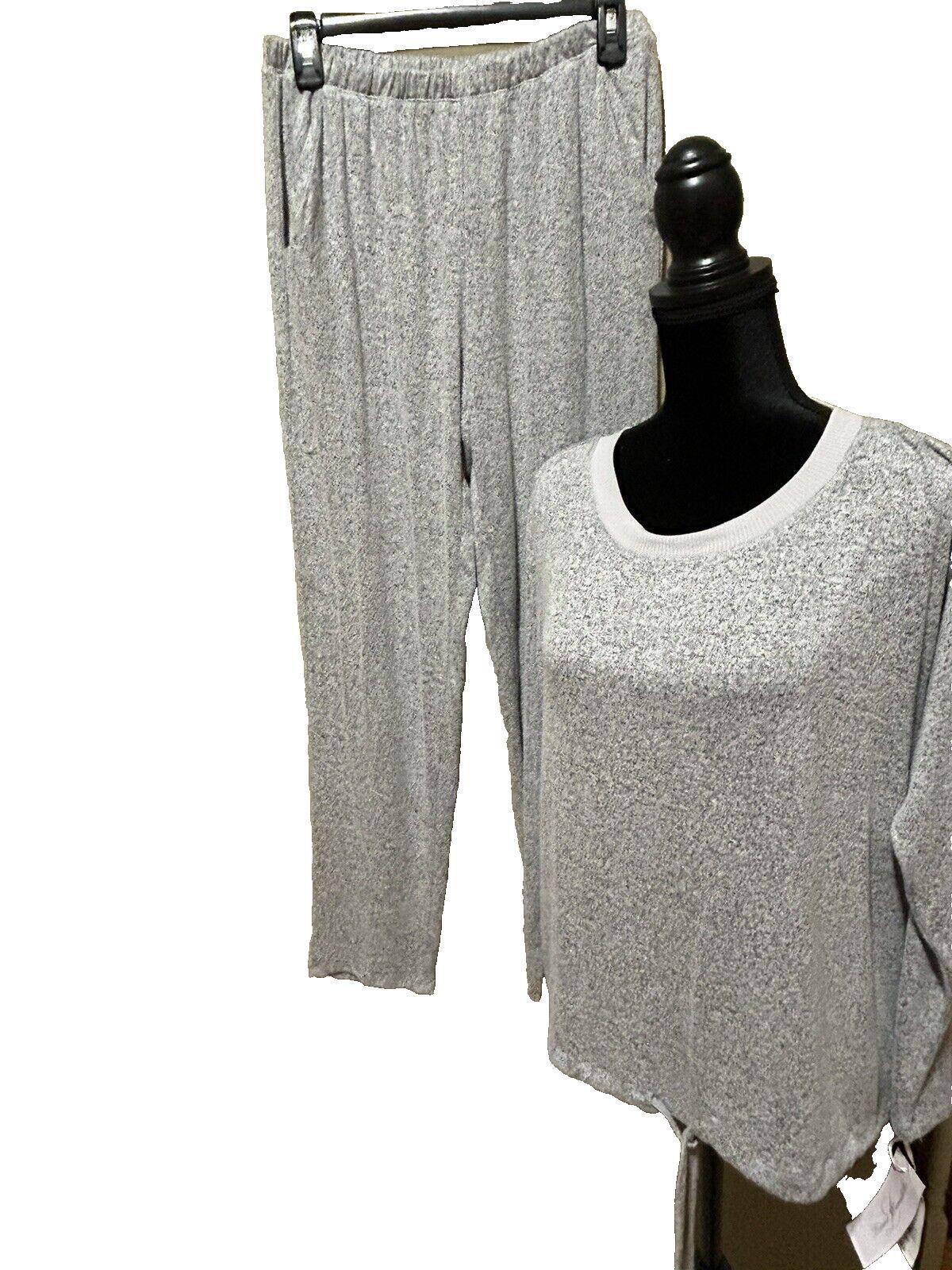 Linea Donatella Two Piece Pajamas Super Soft Lounge Set Grey Long Sleeve