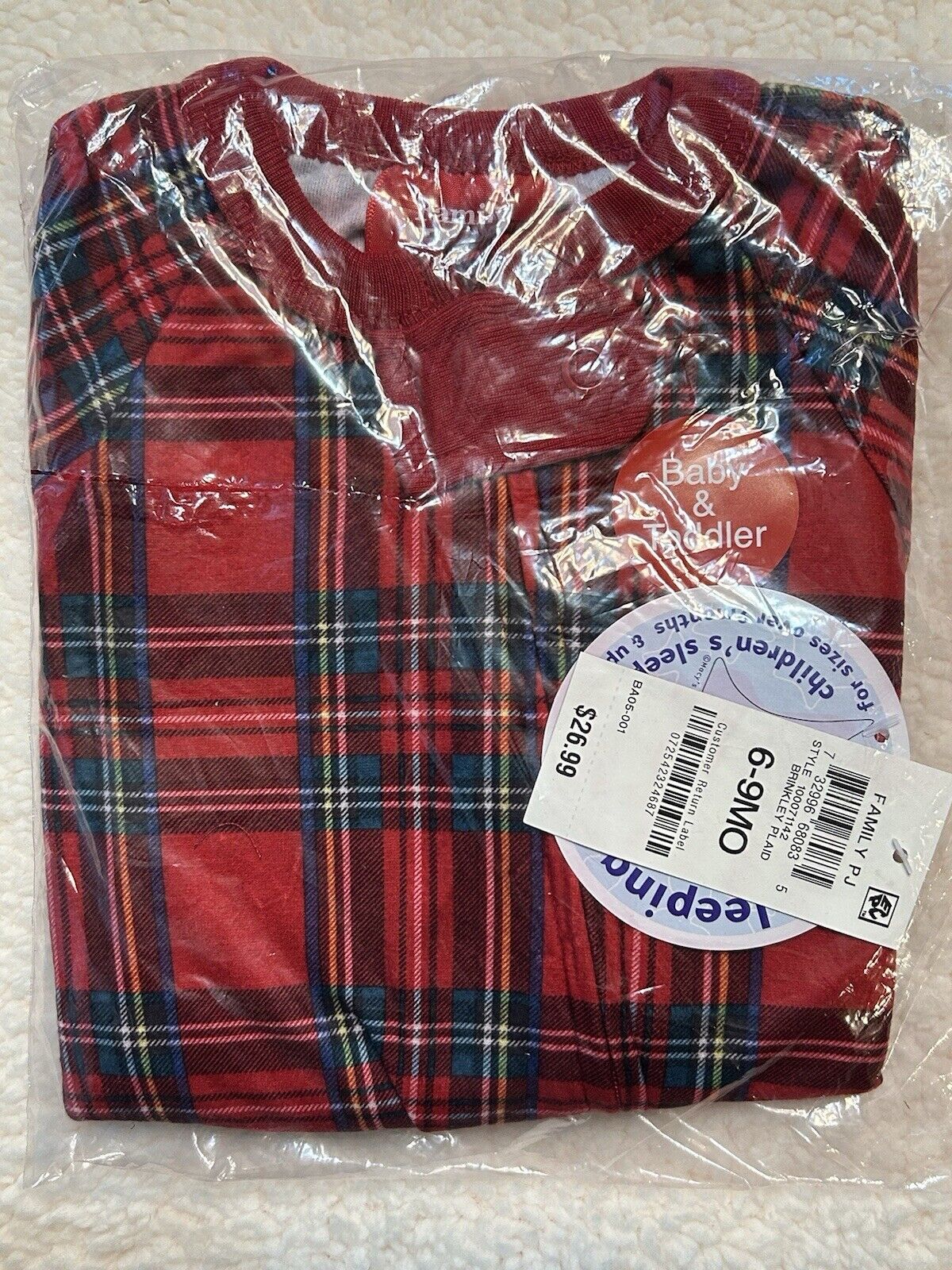 Christmas Holiday Brinkley Plaid Toddler Footed Pajamas Pre-packaged