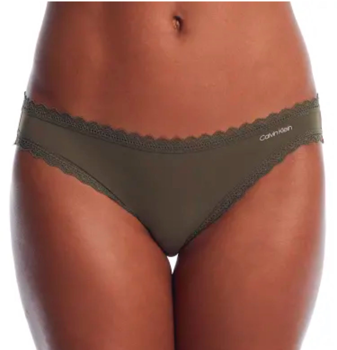 Calvin Klein Radiant Lace Trim Thong Panty Muted Pine Bikini