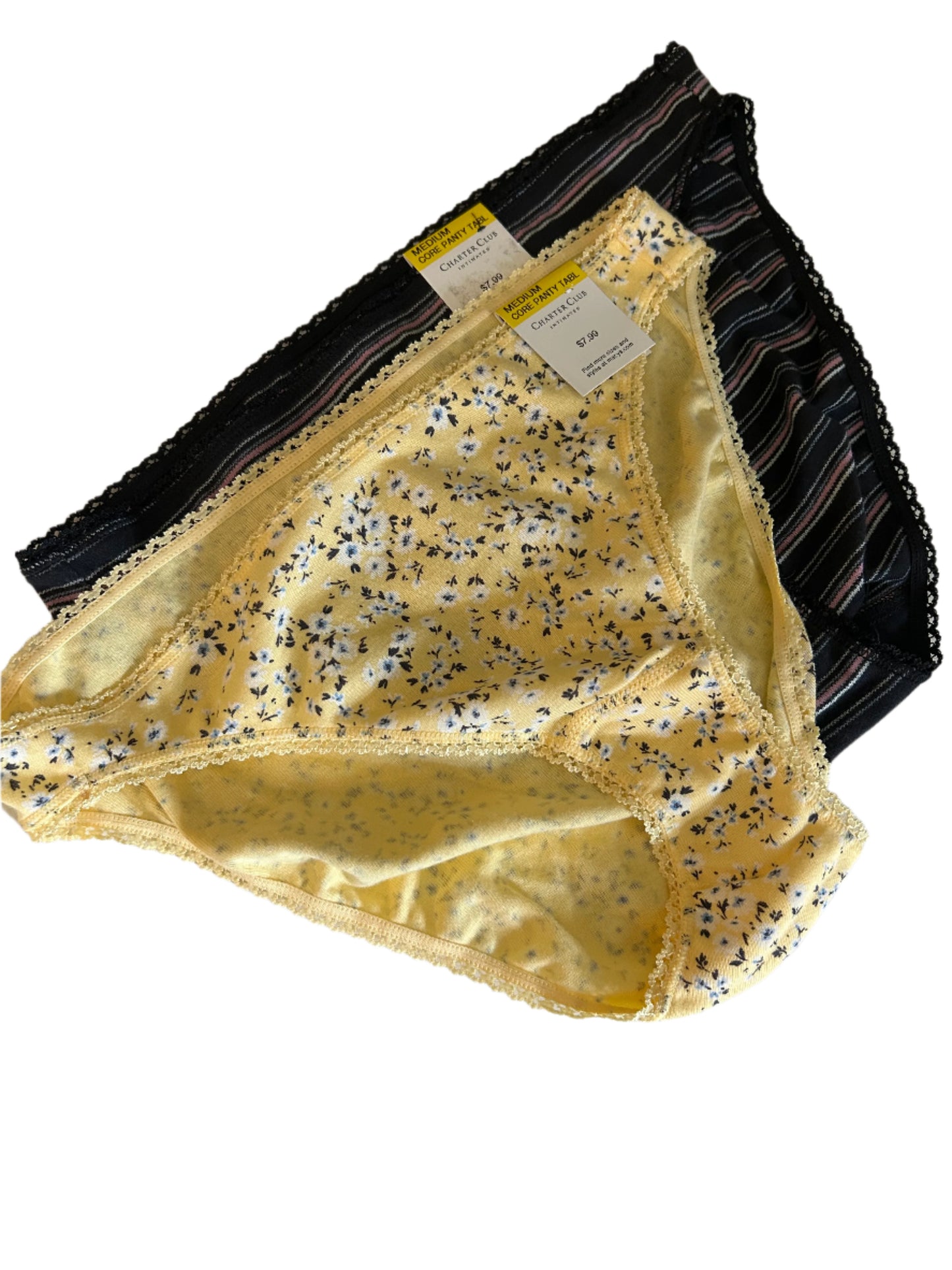 Charter Club Women’s 2 Piece Panty Set NWT Solid Floral Yellow, Black with Stripes