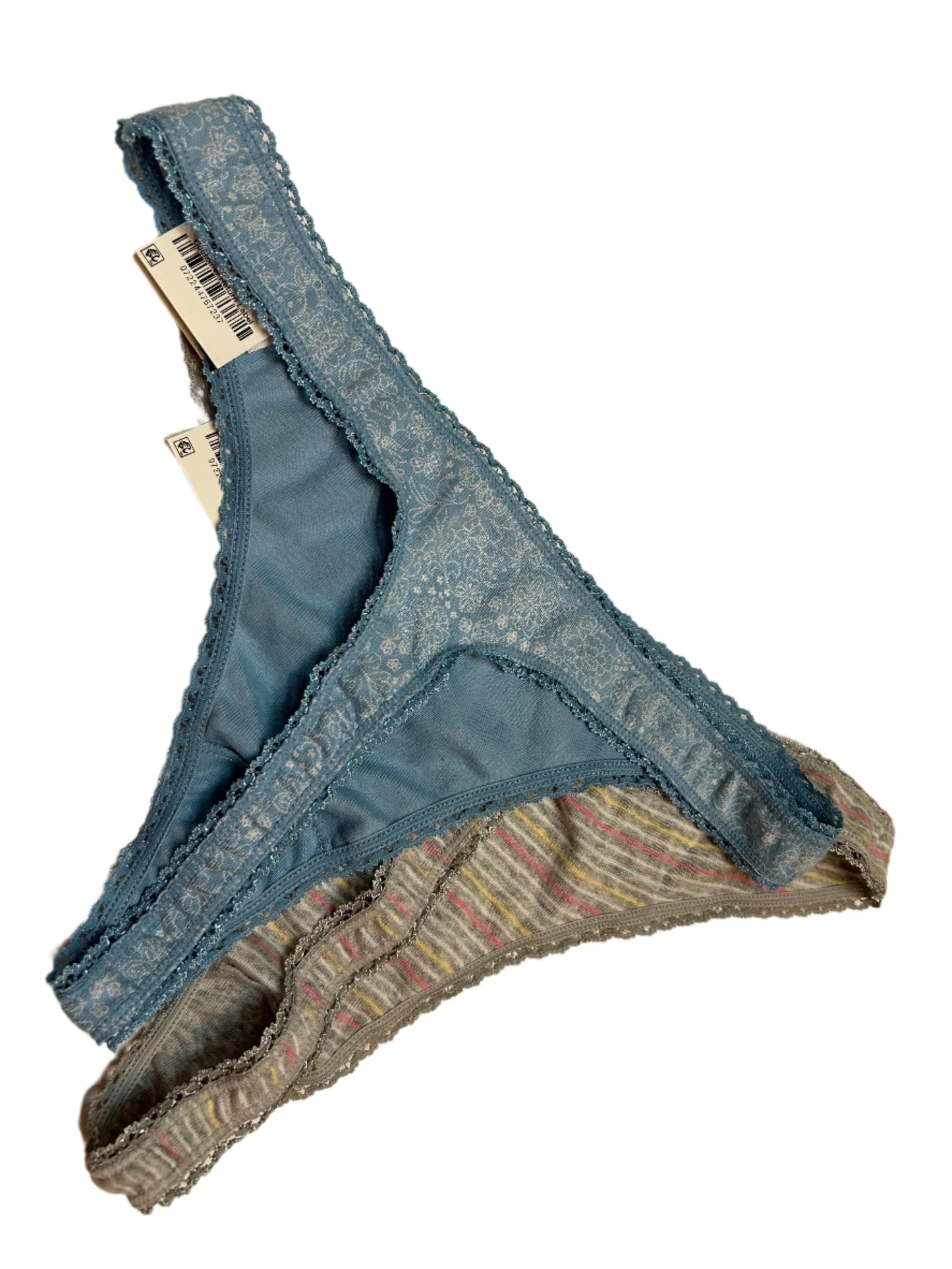 Charter Club 2 Piece Women’s Thong Panty Set NWT Gray Stripes and Light Blue Floral