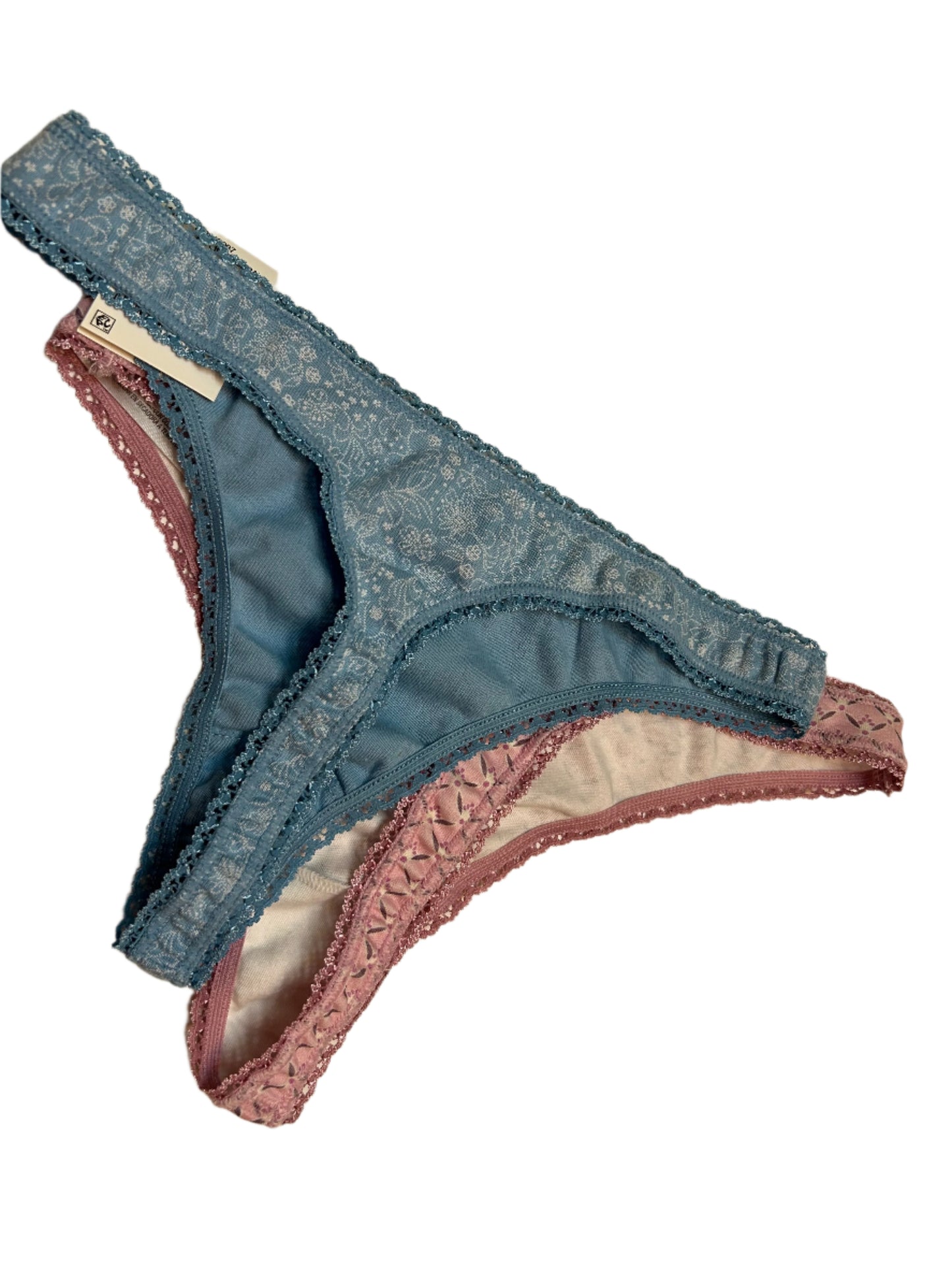 Charter Club 2 Piece Thong Panty Set NWT Light Blue Floral and Pink Geo