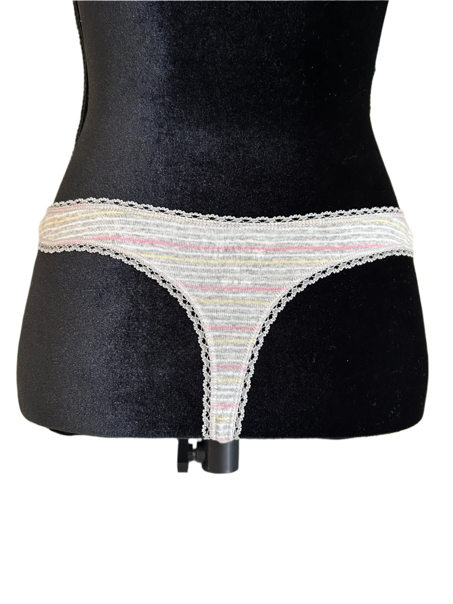 Charter Club 2 Piece Women’s Thong Panty Set NWT Gray Stripes and Light Blue Floral