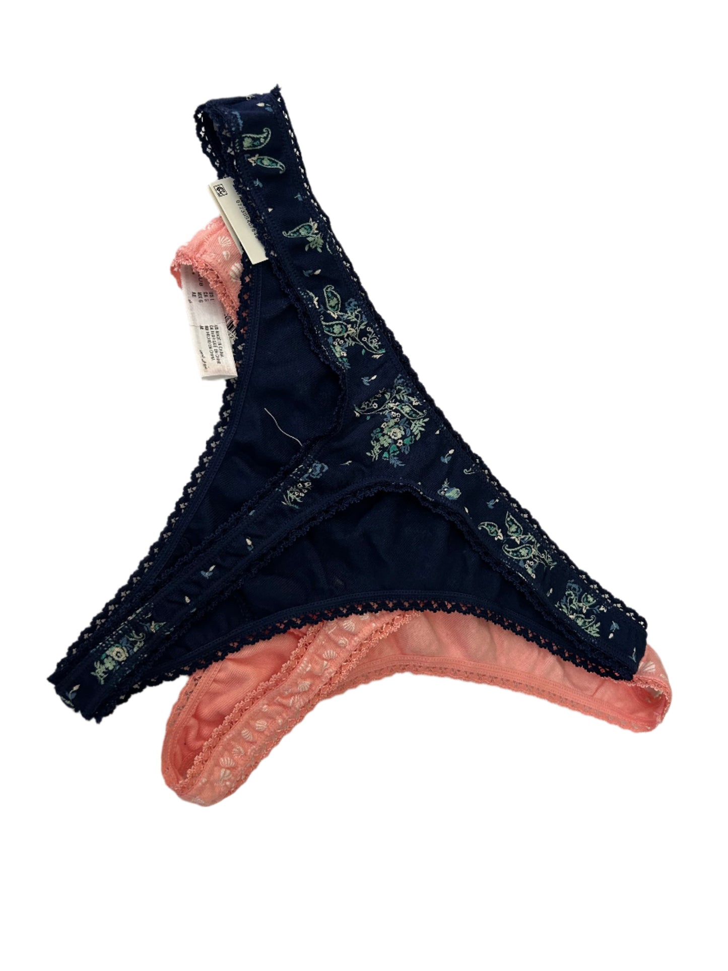 Charter Club Women’s 2 Piece Thong Panty Set NWT Blue Paisley and Peach
