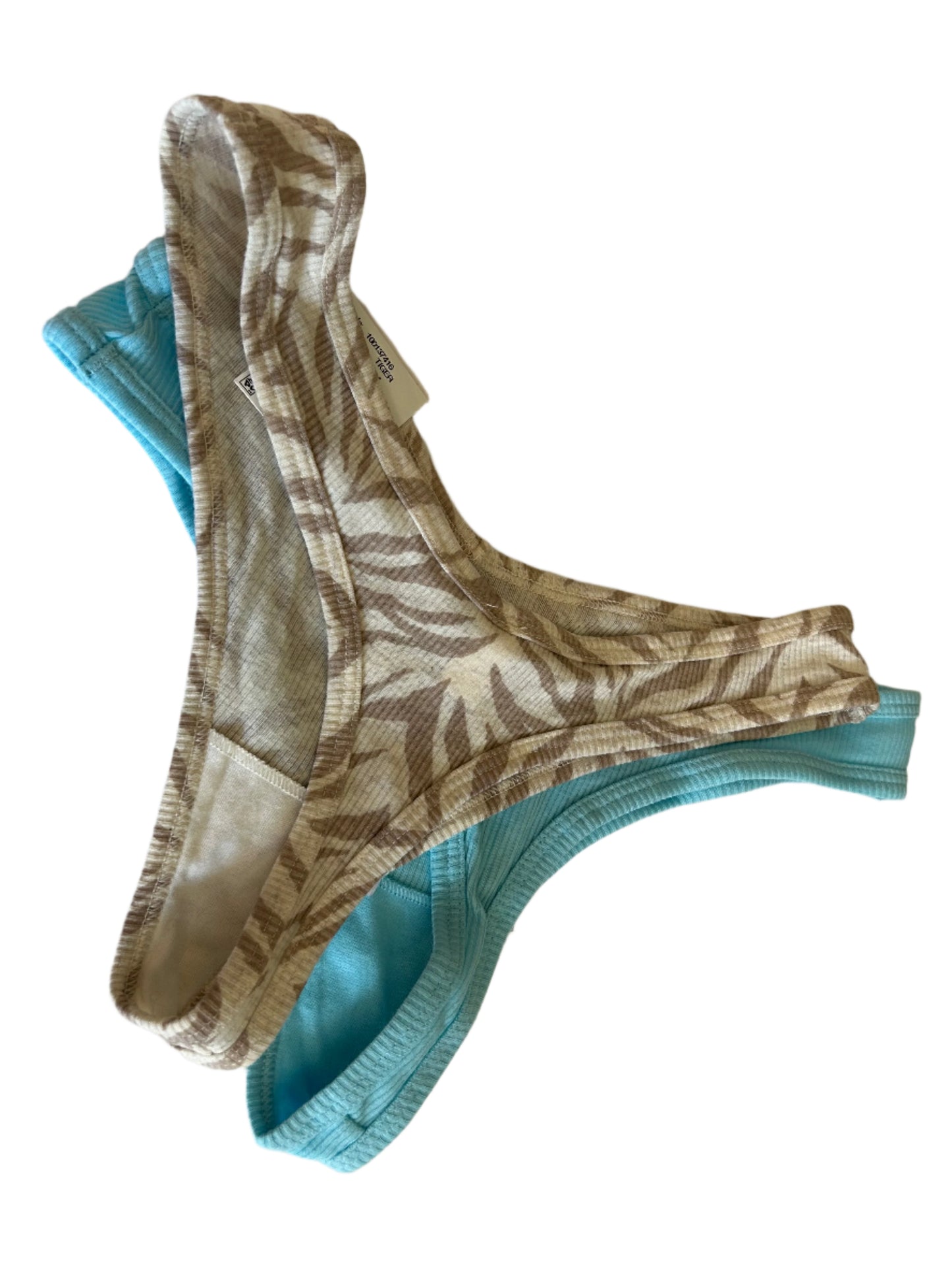 Jenni Women’s 2 Piece Ribbed Thong Panty Set NWT Blue And Beige