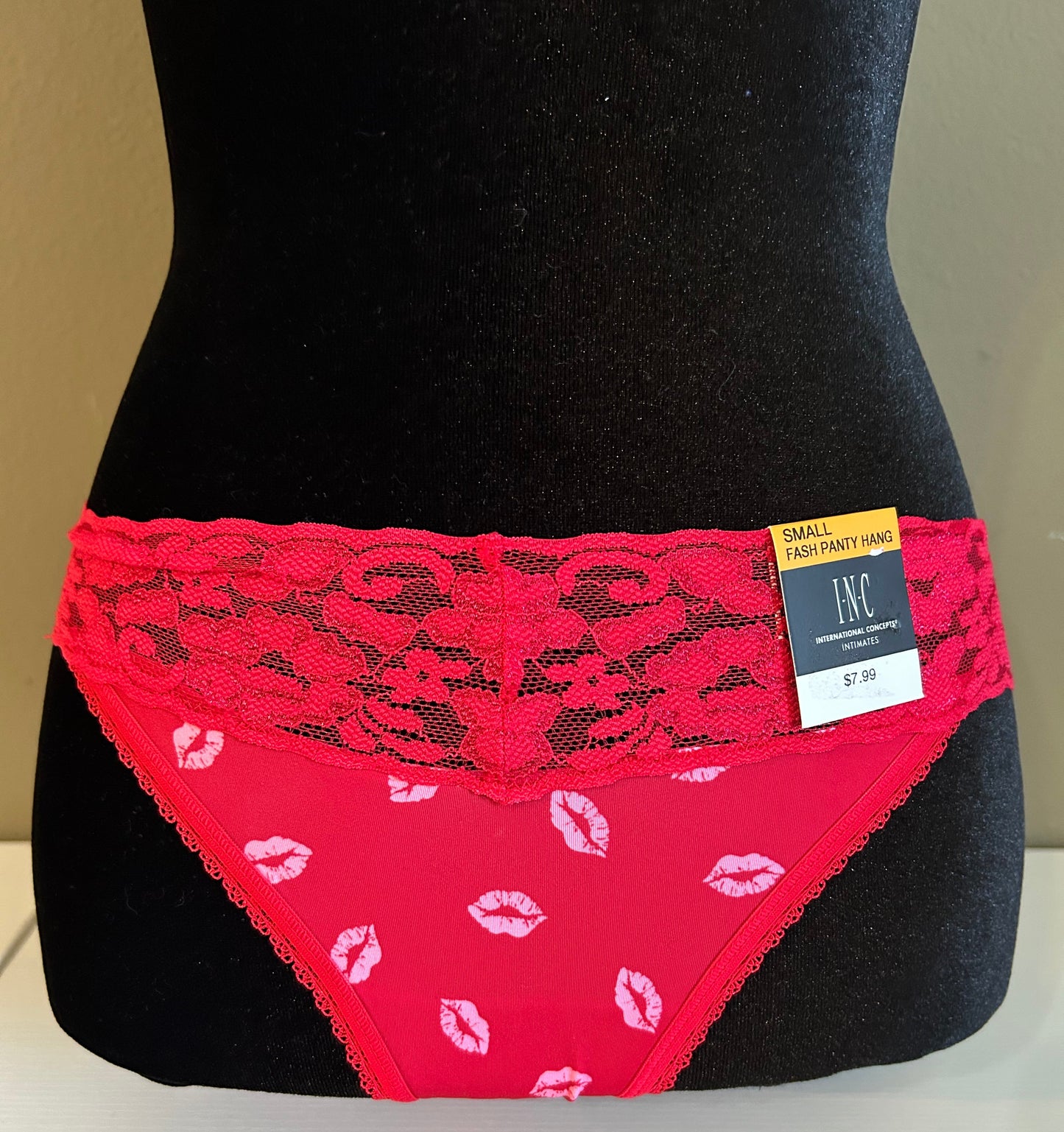 INC International Concepts Women's Small KISSED LIPS Lace Red Thongs