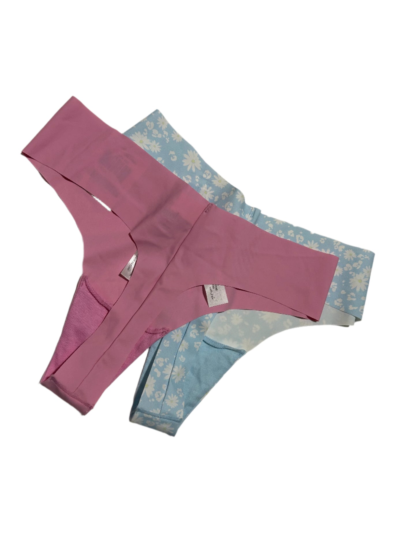 Jenni Women's (2 Pair) Pink Cali and Light Blue Daisy No Show Invisible Thong Panty Underwear
