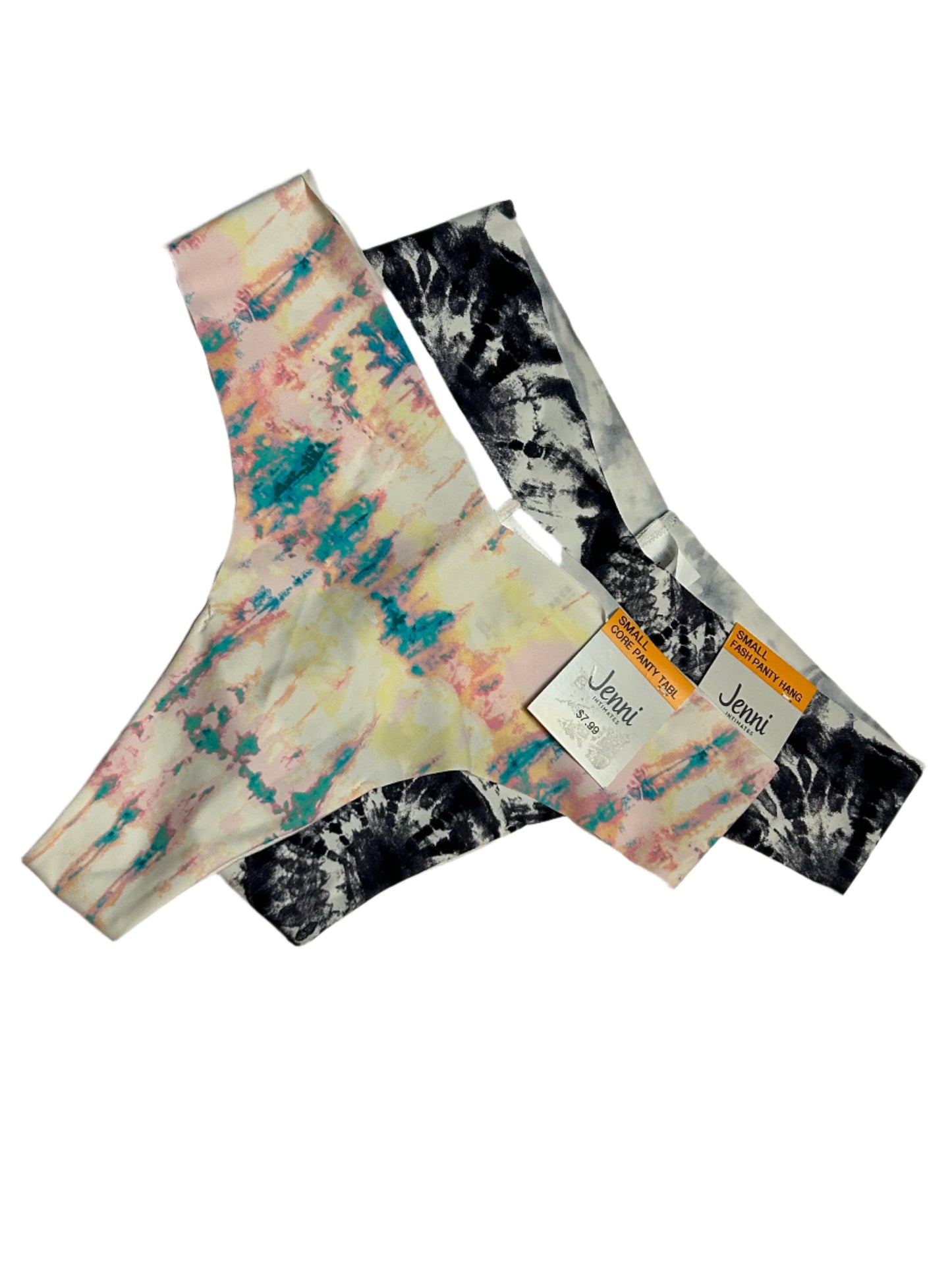 Jenni (2 Pair) Women's Thongs Panties, Pinwheel Tiedye and Tiedye