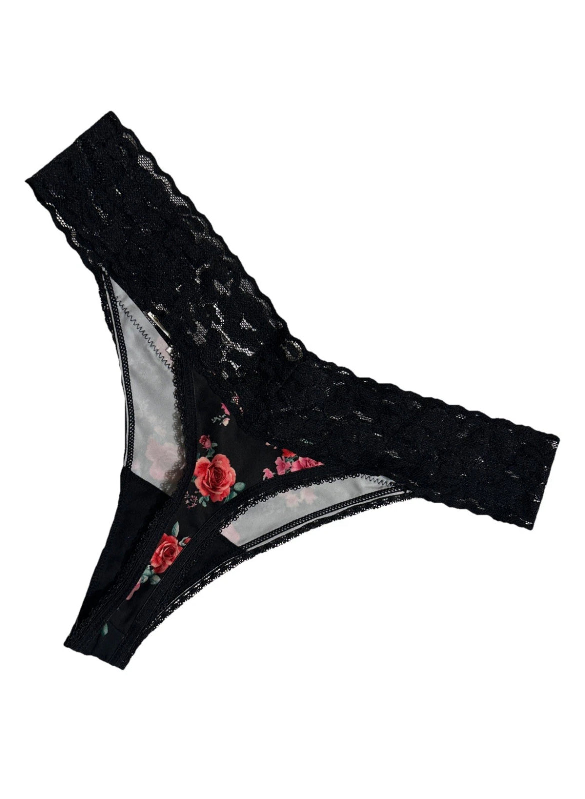 INC International Concepts Black Floral Thong Panties Lace Trim Valentines Day