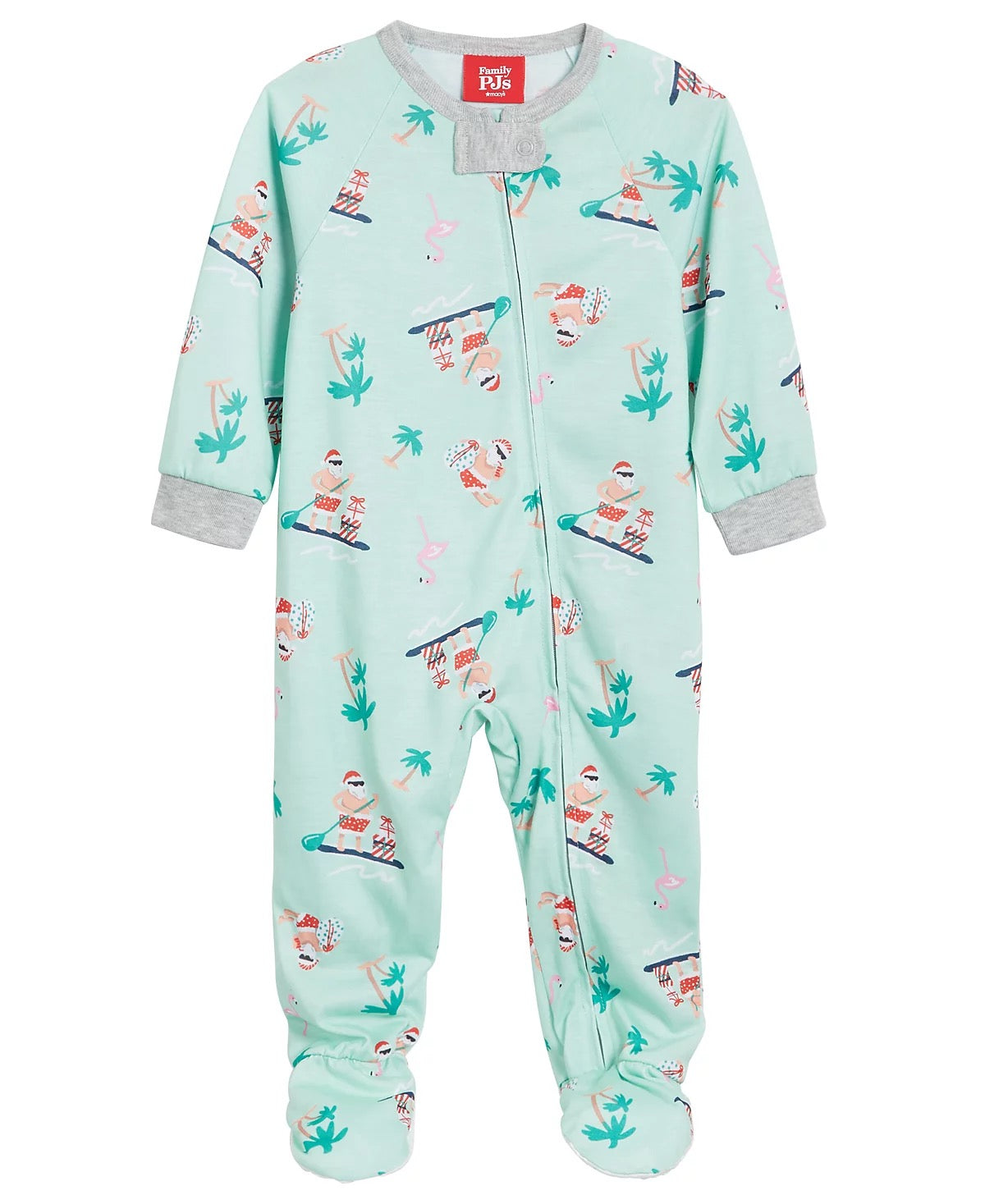 Christmas Xmas Holiday Tropical Santa Printed Footie Pajamas