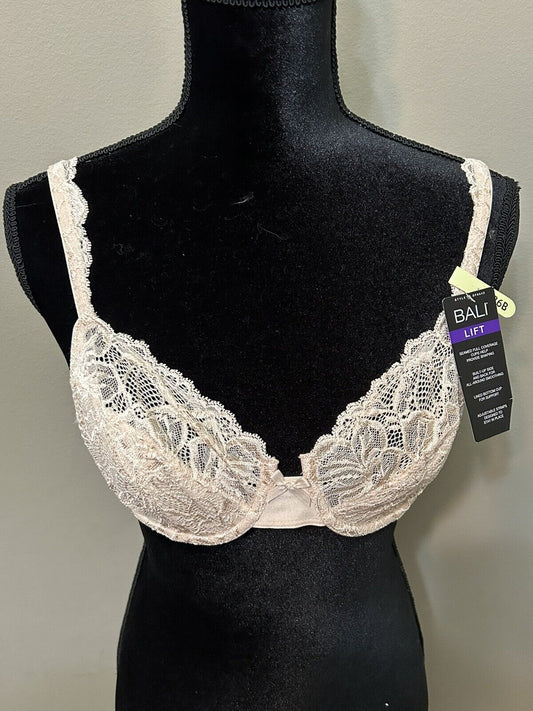 New Bali Women DF6543 Lace Lace Trim Underwire Bra, Champagne Shimmer