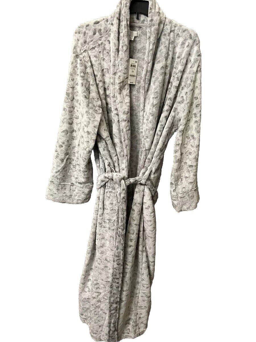 Charter Club Intimates Plus Supersoft Women’s Leopard Grey Robe