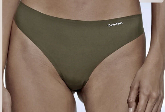 CALVIN KLEIN Women's Invisibles Fatigues Dk Green Thong Panty Underwear