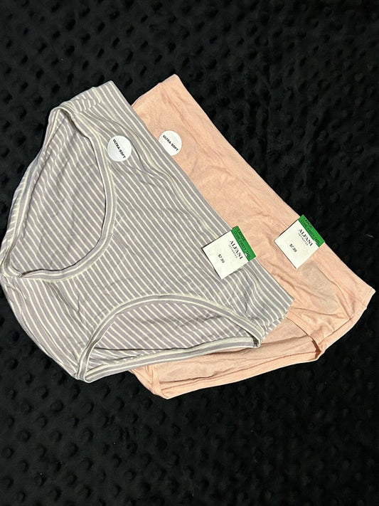Two Pair Women’s Alfani Intimates Ultra Soft Panty Set Satin Pink & Stripe Underwear