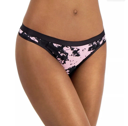 Jenni Intimates Women's Thong Panty Underwear, Pink and Black Tiedye