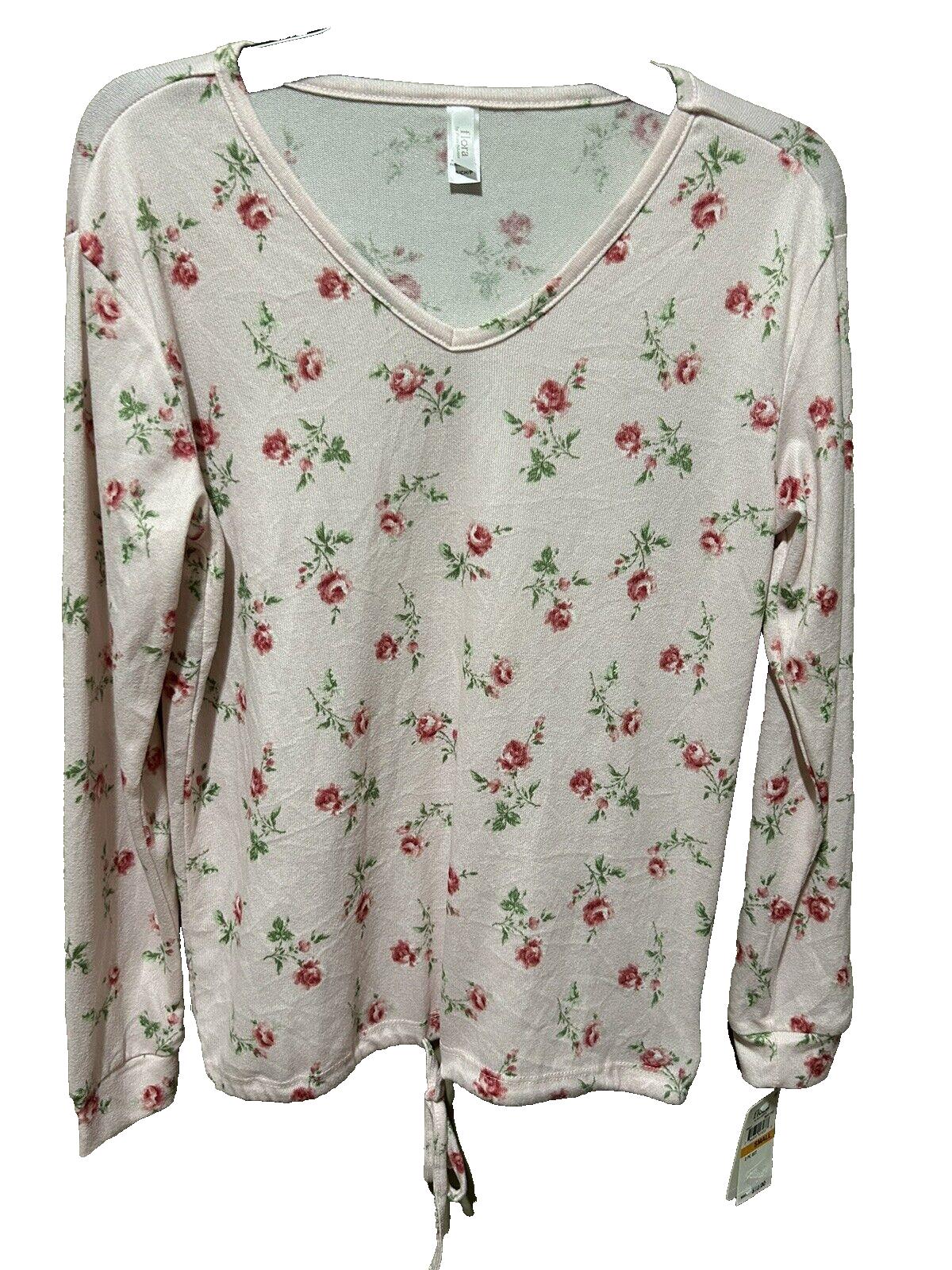 Flora Women's Pink Floral Super Soft Fleece Pajama Top Long Sleeve