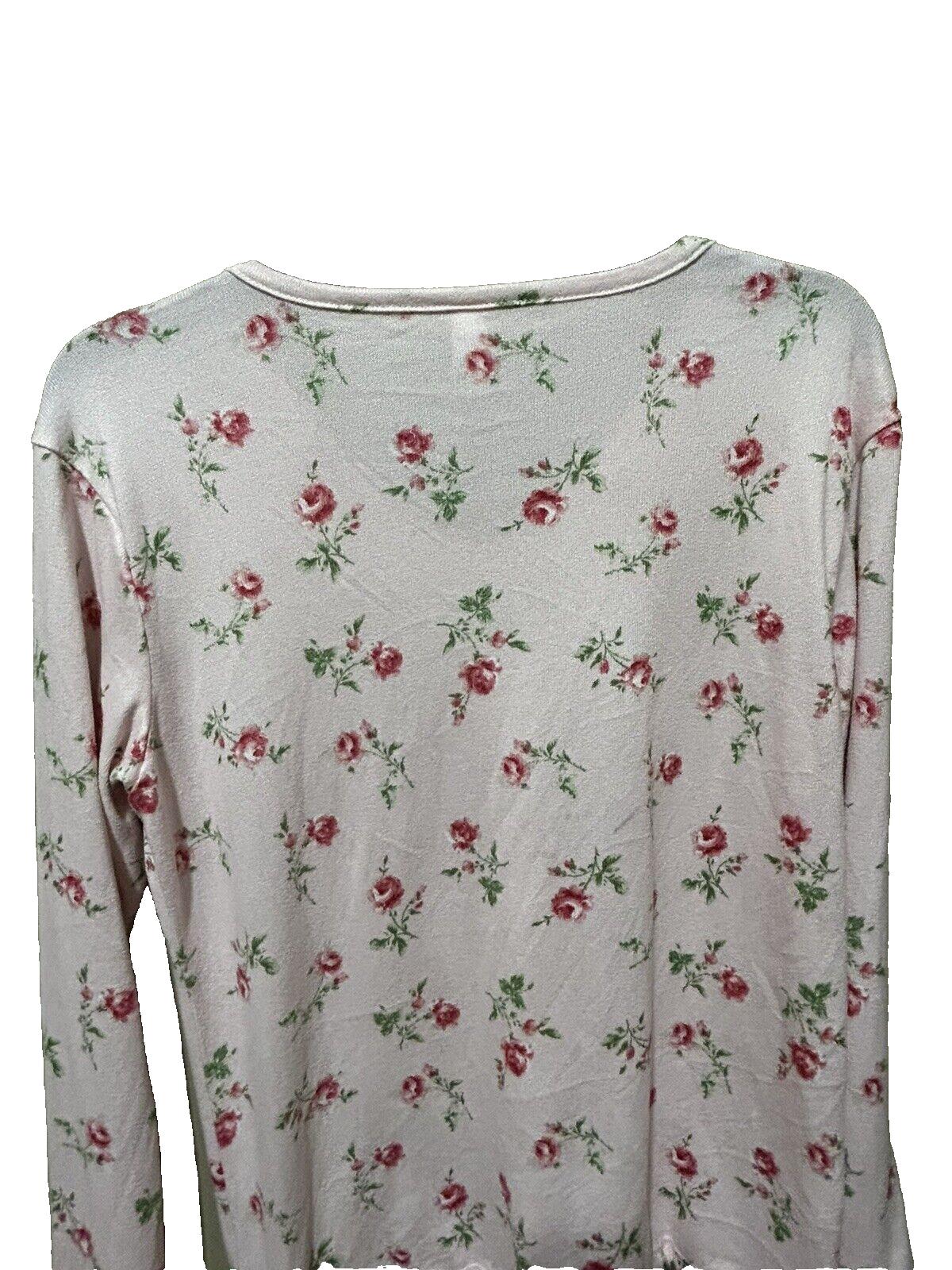 Flora Women's Pink Floral Super Soft Fleece Pajama Top Long Sleeve