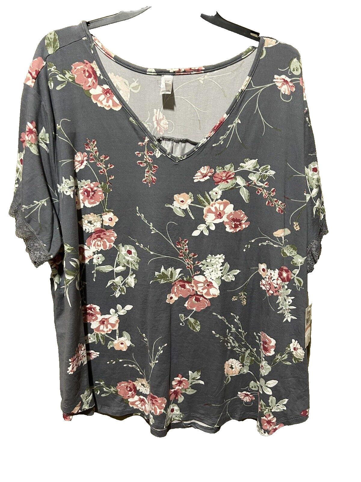 Flora Women's Grey Floral Super Soft Fleece Pajama Top