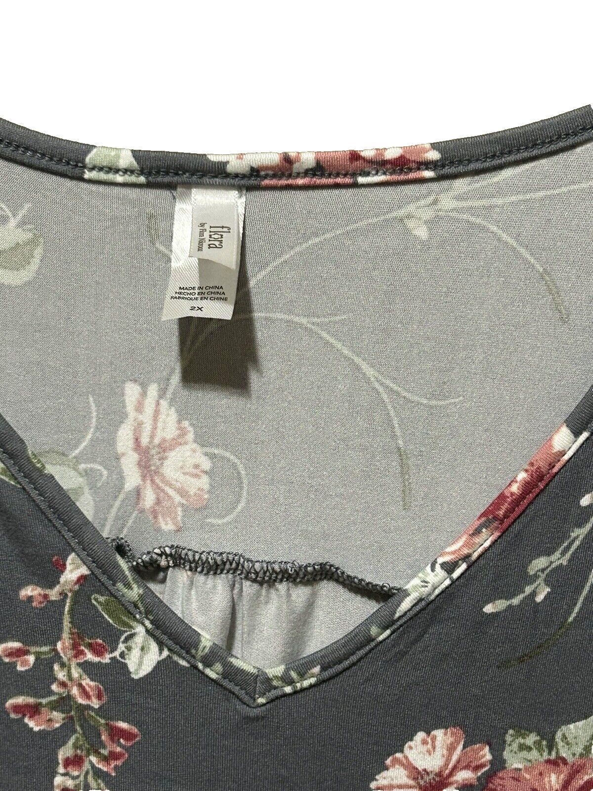 Flora Women's Grey Floral Super Soft Fleece Pajama Top