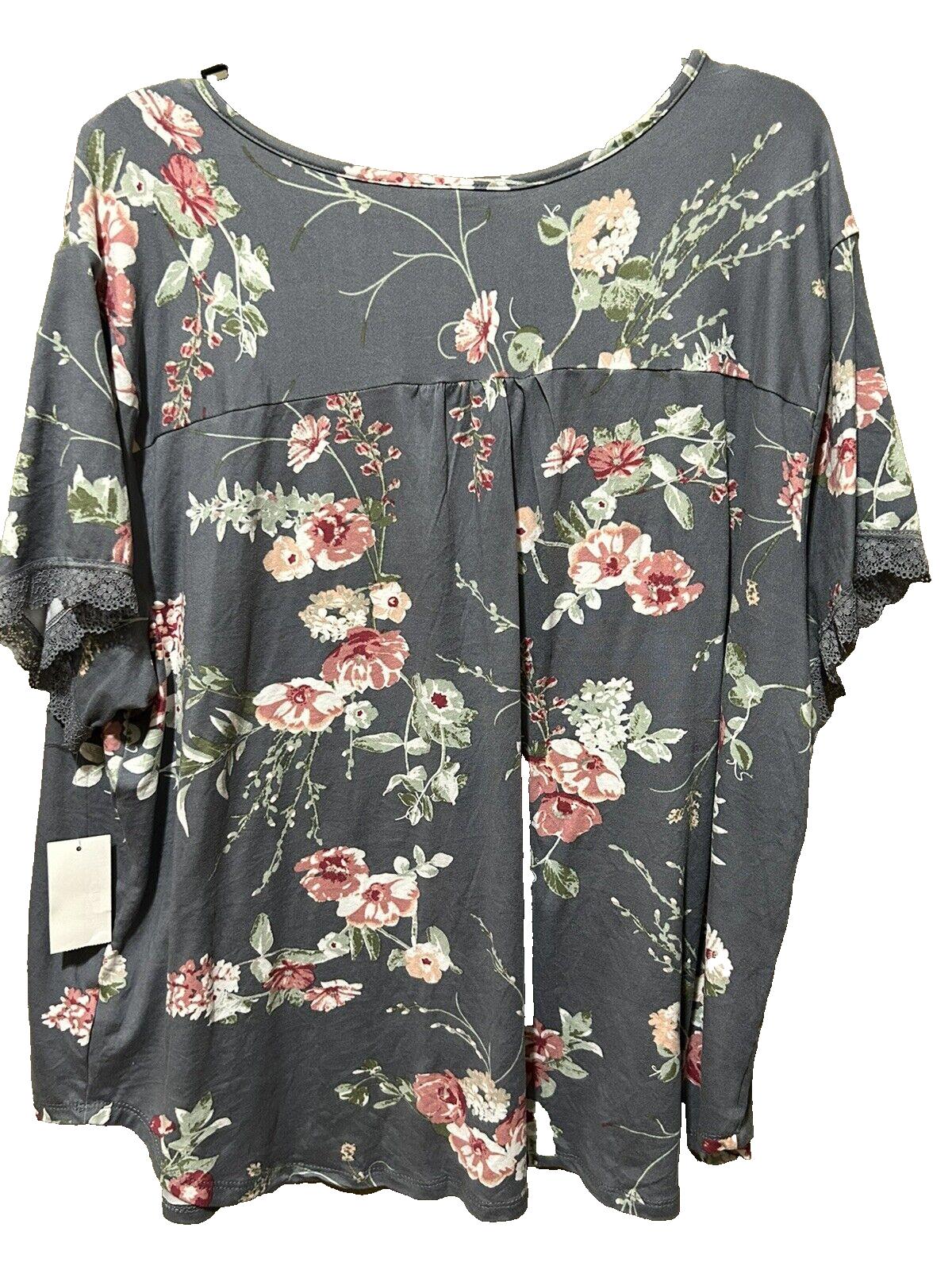 Flora Women's Grey Floral Super Soft Fleece Pajama Top