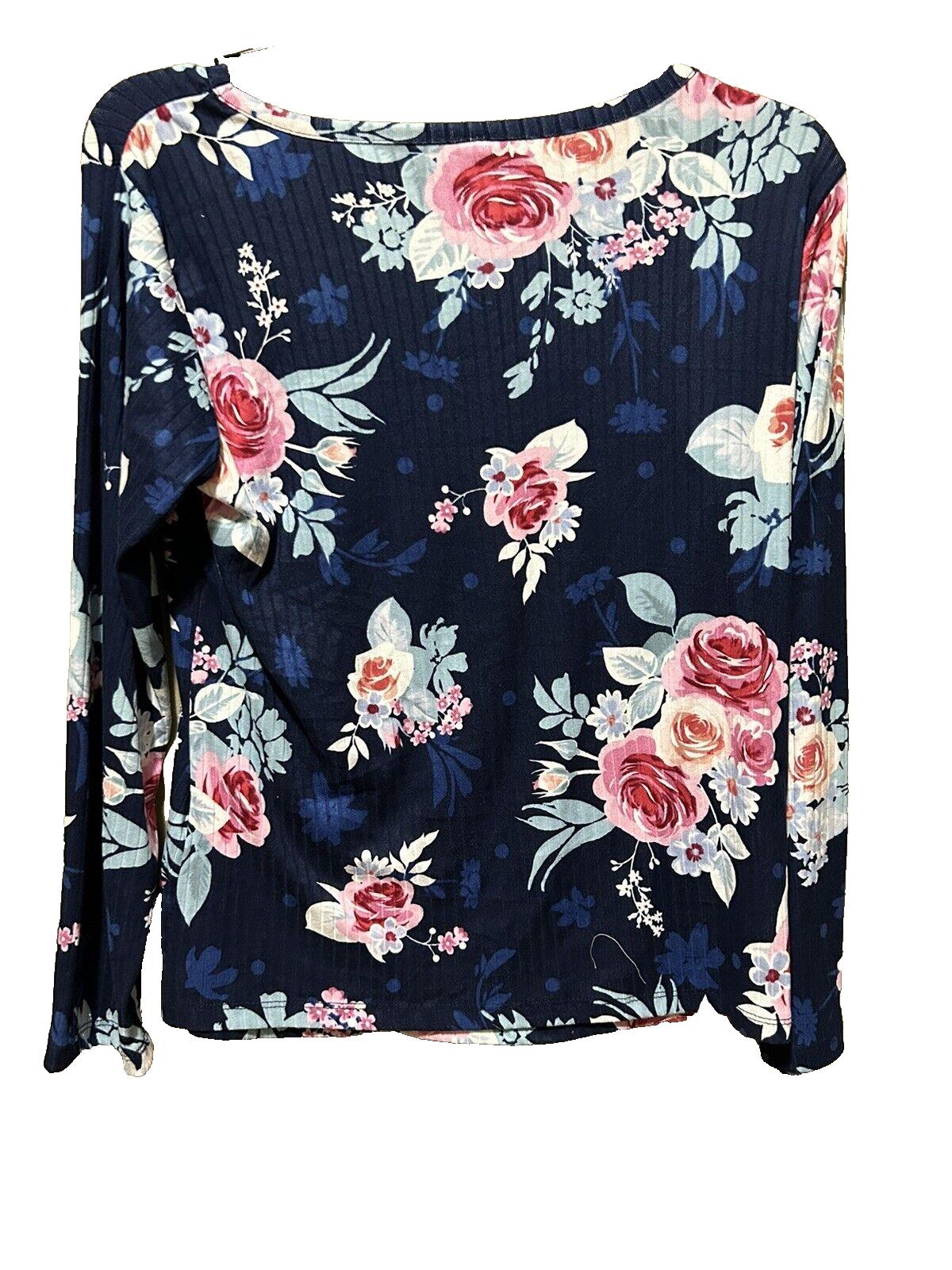 Flora Women’s Navy Floral Super Soft Fleece Pajama Top Long Sleeve