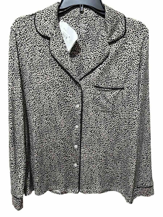 Roudelain Women’s Black Slate Grey Long Sleeve Cheetah Pajama Top