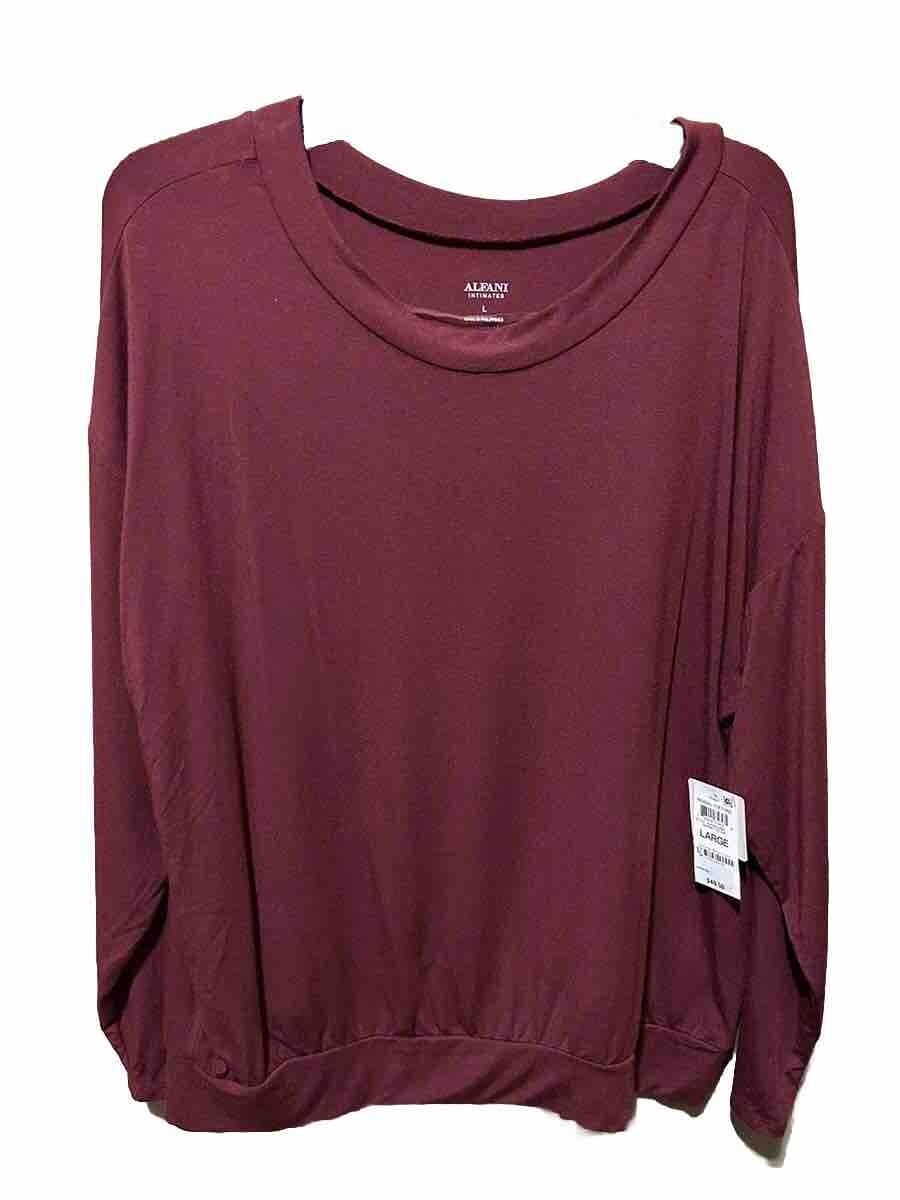 Alfani Intimates Super Soft Modal Long Sleeve Lounge Pajama Top Garnet Stone