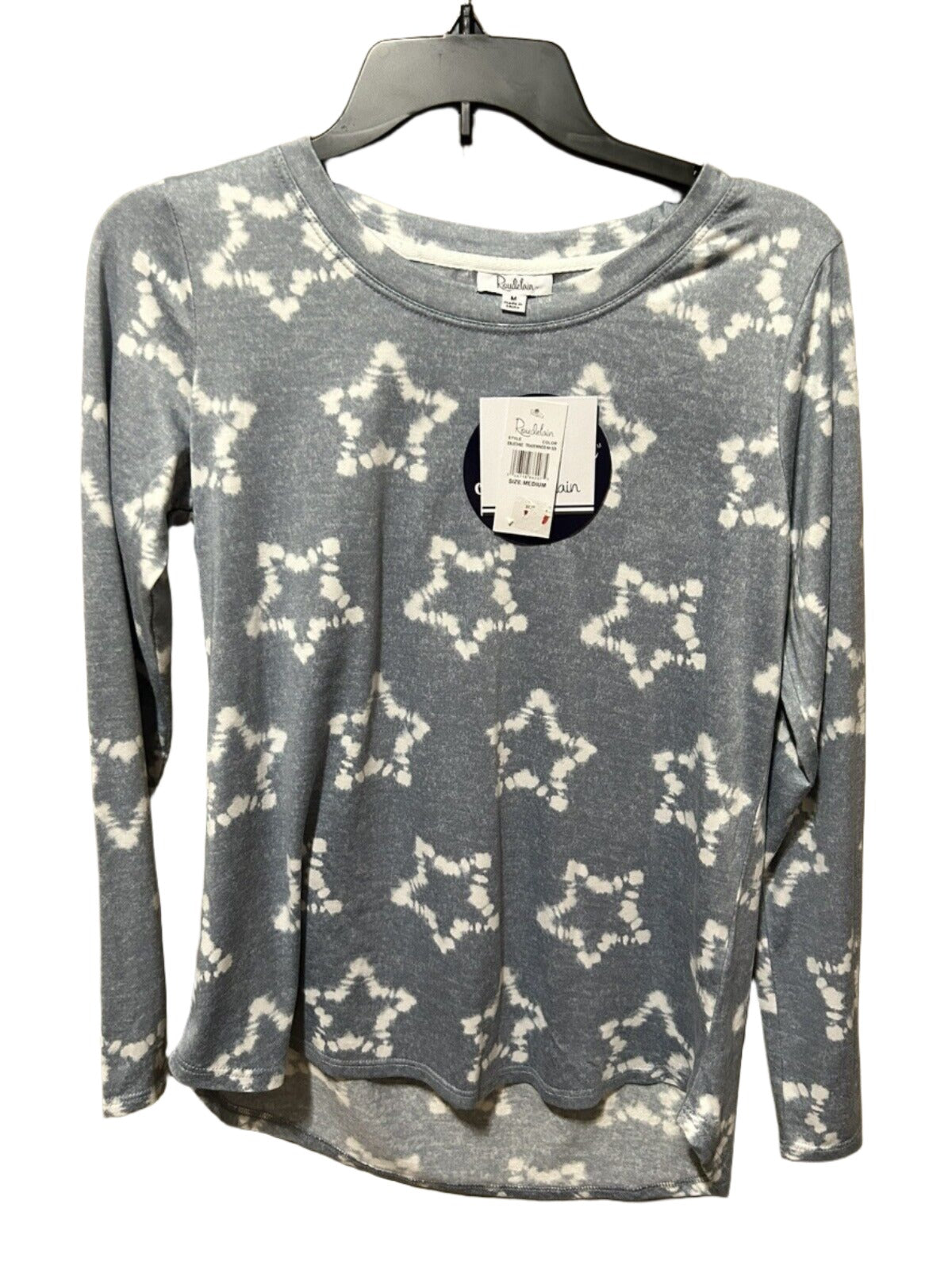 ROUDELAIN Women's Long Sleeve Pajama Pullover Top Stars Heather Grey