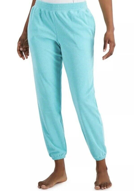 JENNI Women's Smocked-Waist Terrycloth Jogger Pajama Pants Ocean Aqua