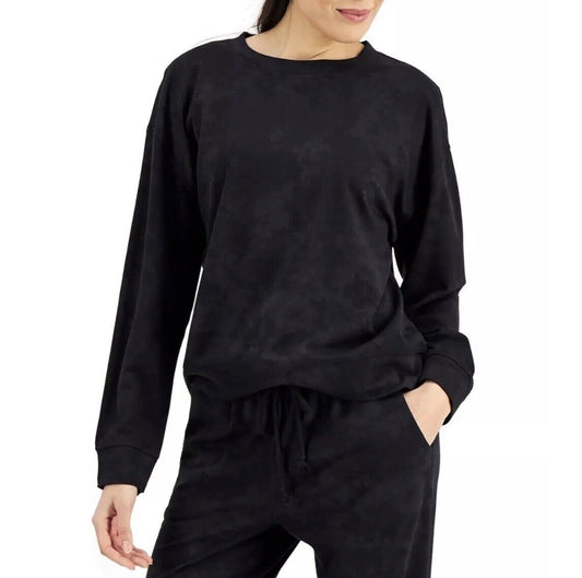 JENNI Super Soft Crewneck Pajama Top Black Tiedye Wash