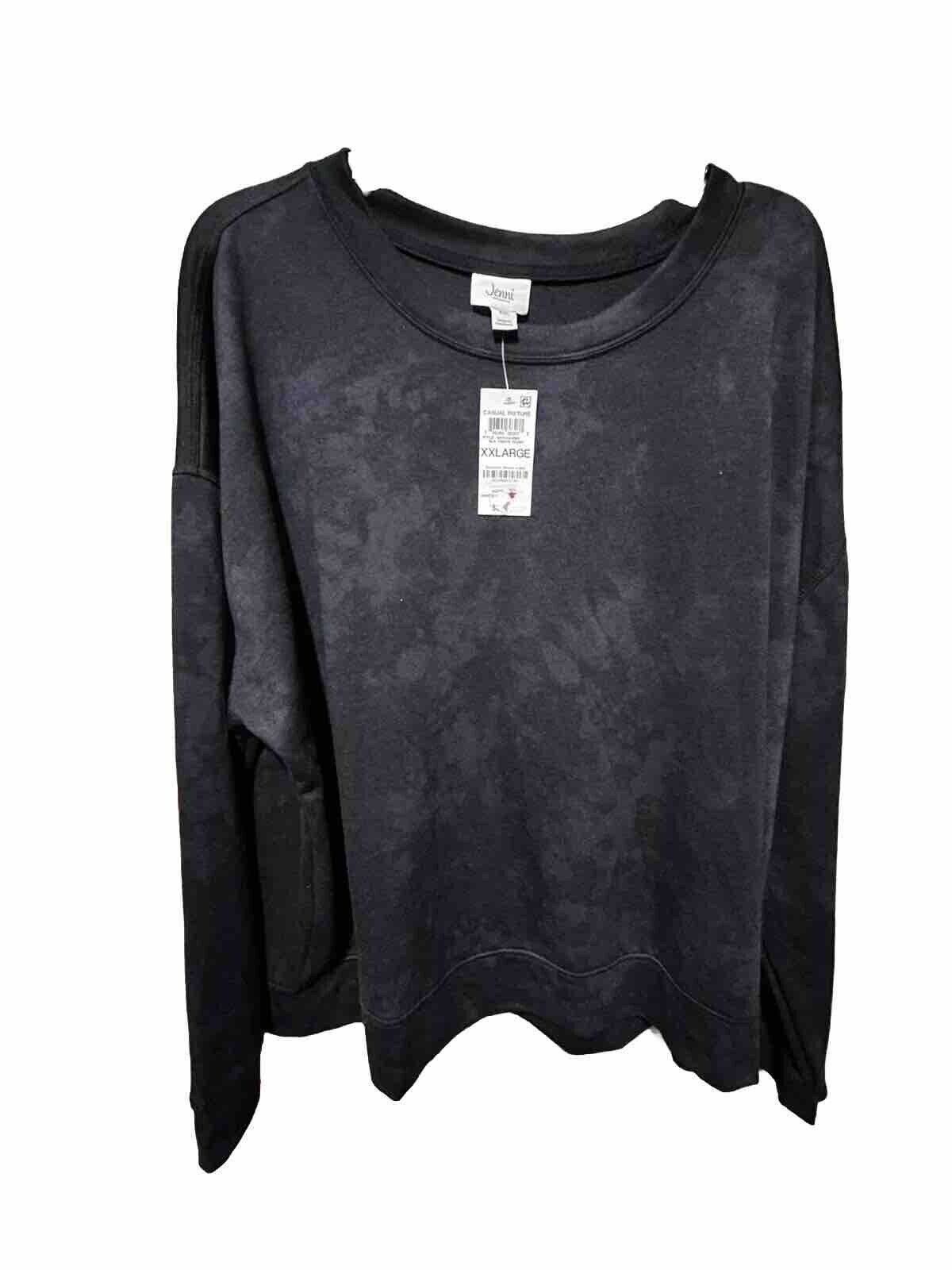 JENNI Super Soft Crewneck Pajama Top Black Tiedye Wash