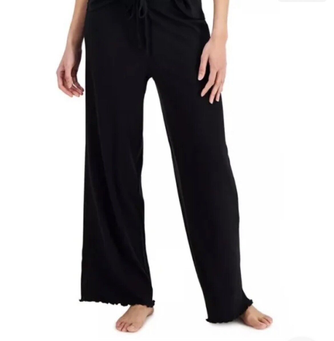 Jenni Wide-Leg Ribbed Pajama Lounge Pants Deep Black