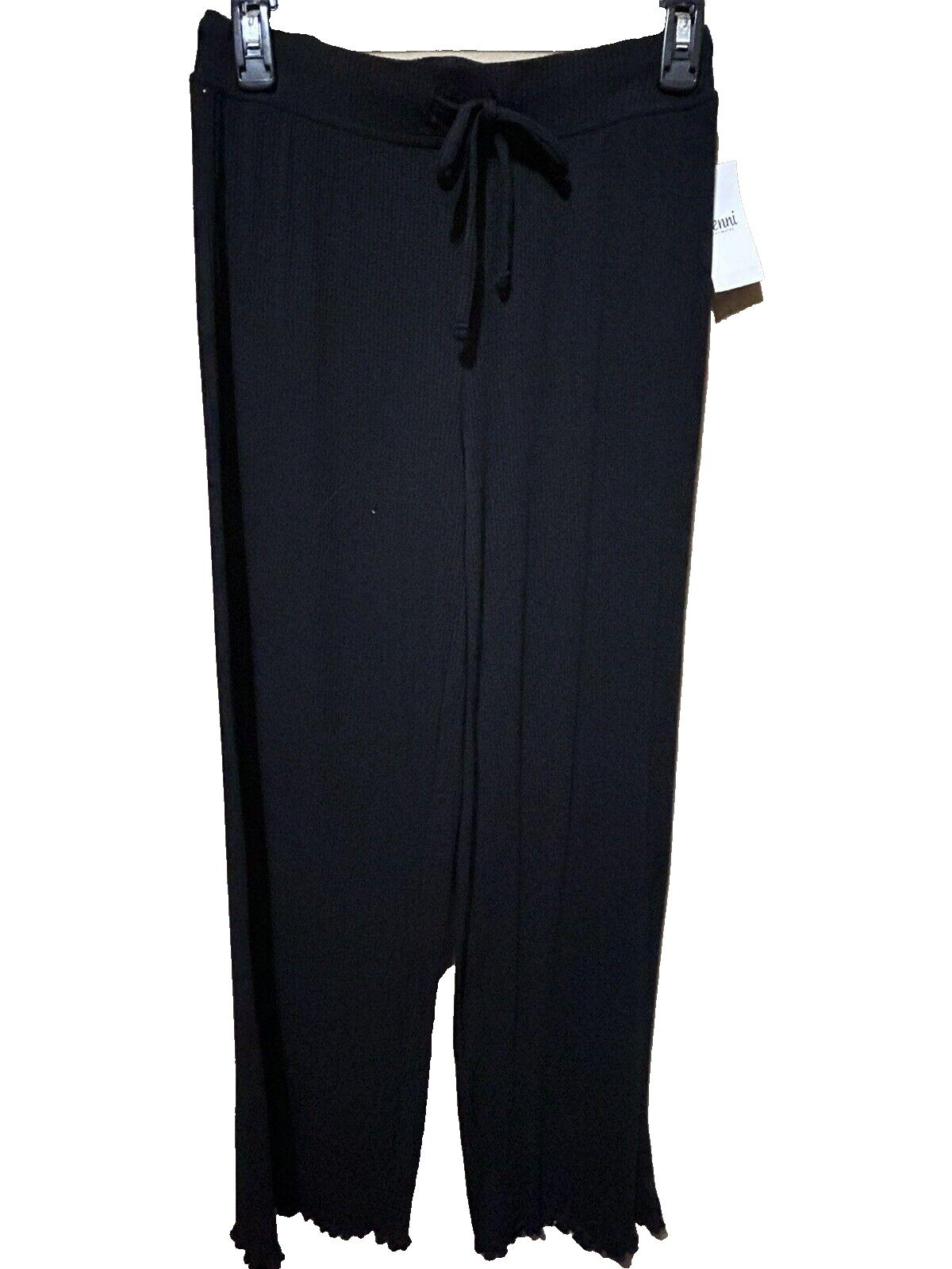 Jenni Wide-Leg Ribbed Pajama Lounge Pants Deep Black