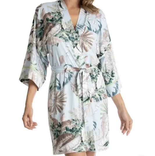 New Linea Donatella Women’s  Palm Garden Knit Wrap Robe Turquoise