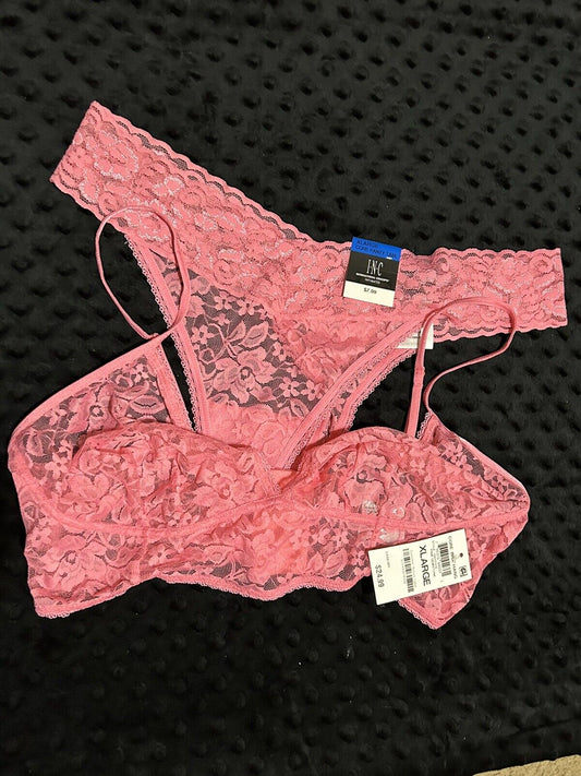 INC Women’s 2 Piece Lace Thong Pink Gemstone Bralette Set