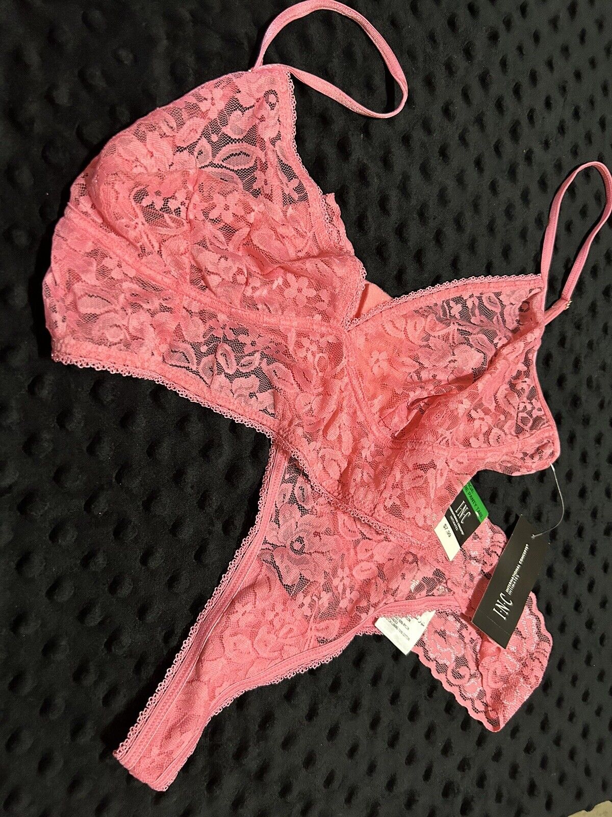 INC International concepts Women’s 2 Piece Lace Thong & Wireless Bralette Set Pink Gemstone