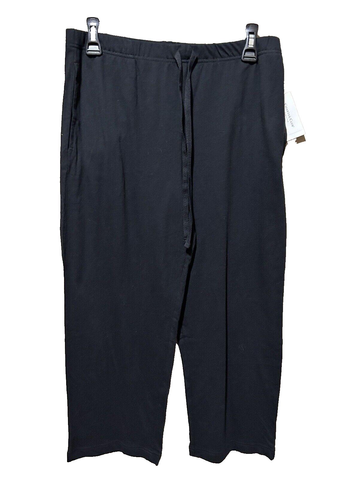 Charter Club Women's  Black Cotton Solid Cropped Pajama/Lounge Pants