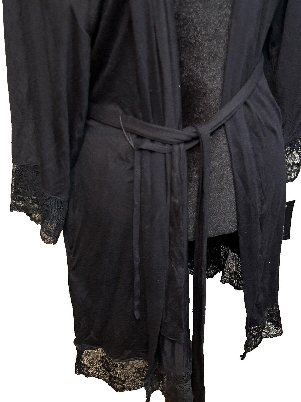 I.N.C. International Concepts Lace Trim Short Robe Deep Black